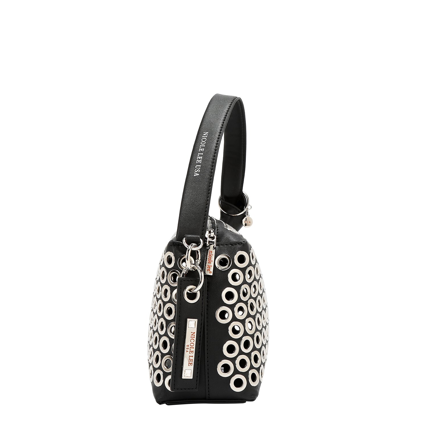 BOLSO DE HOMBRO CON BORDE DE OJALES (NEGRO)