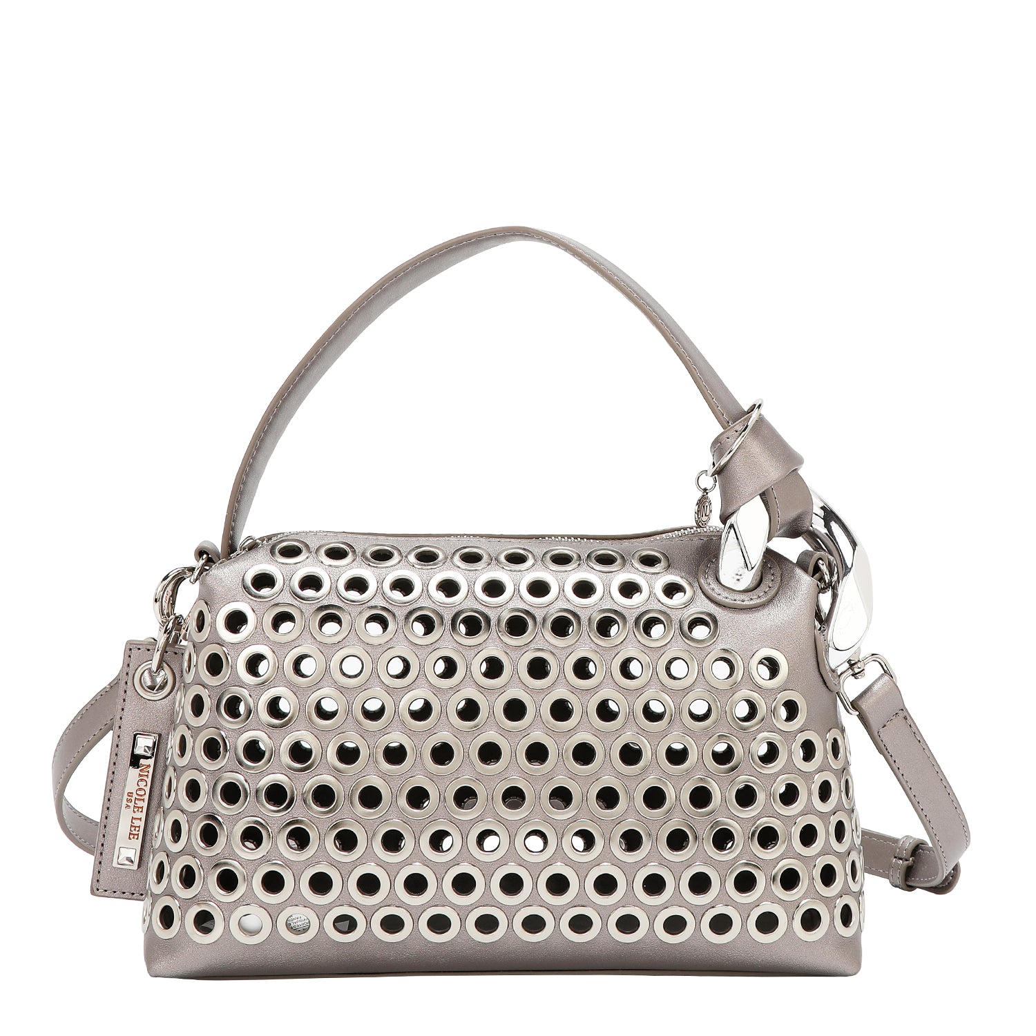 BORSA A TRACOLLA CON BORDO OCCHIELLO (ARGENTO)