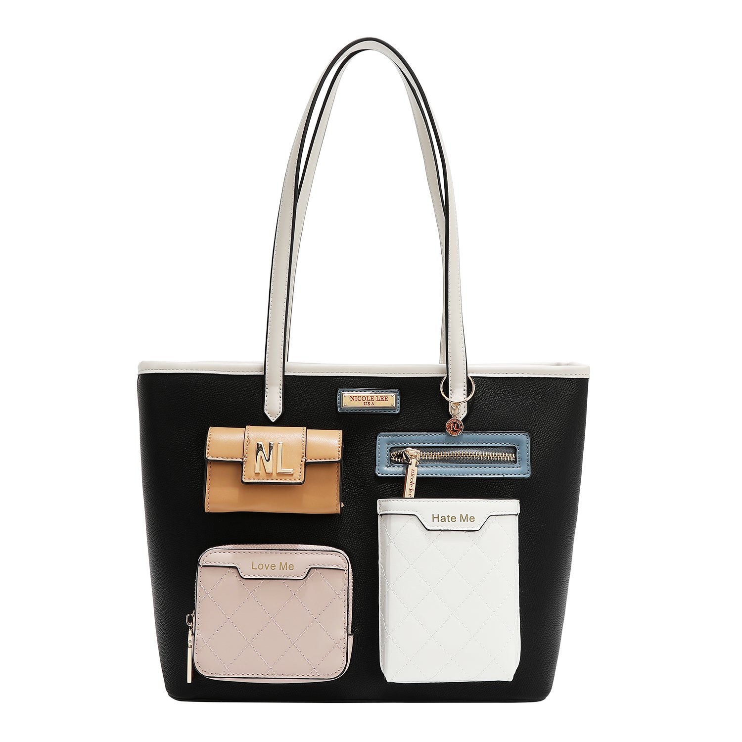 Käuferbeutel mit Taschen- und Farbblöcken (schwarz)