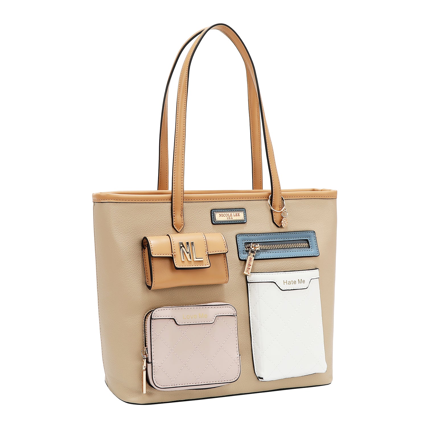 Borsa per acquirente con tasca e blocchi di colore (Taupe)