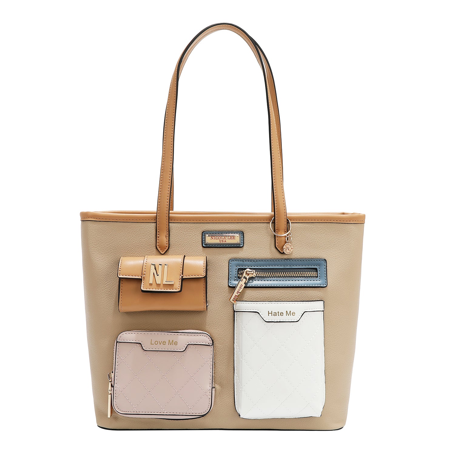 Borsa per acquirente con tasca e blocchi di colore (Taupe)