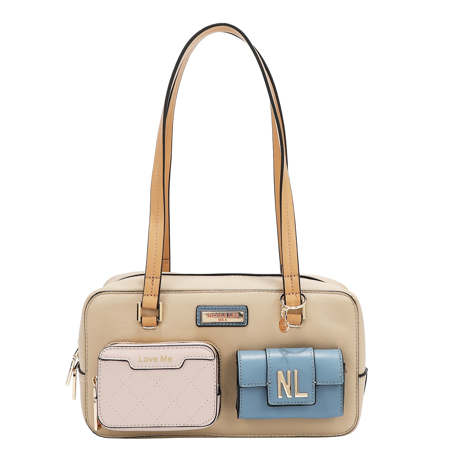 Umhängetasche mit Taschen- und Farbblöcken (Taupe)