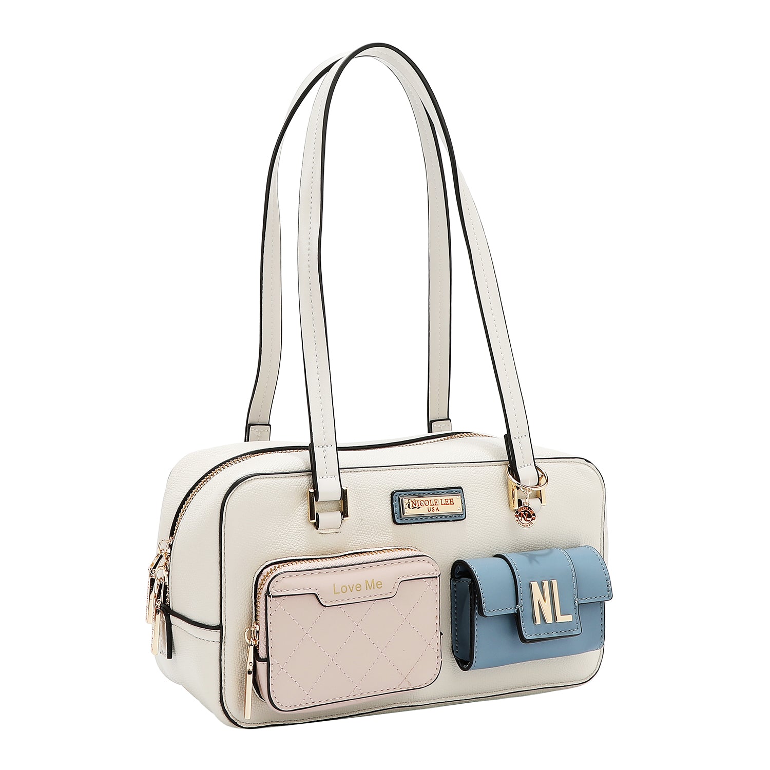 Umhängetasche mit Taschen- und Farbblöcken (weiß)