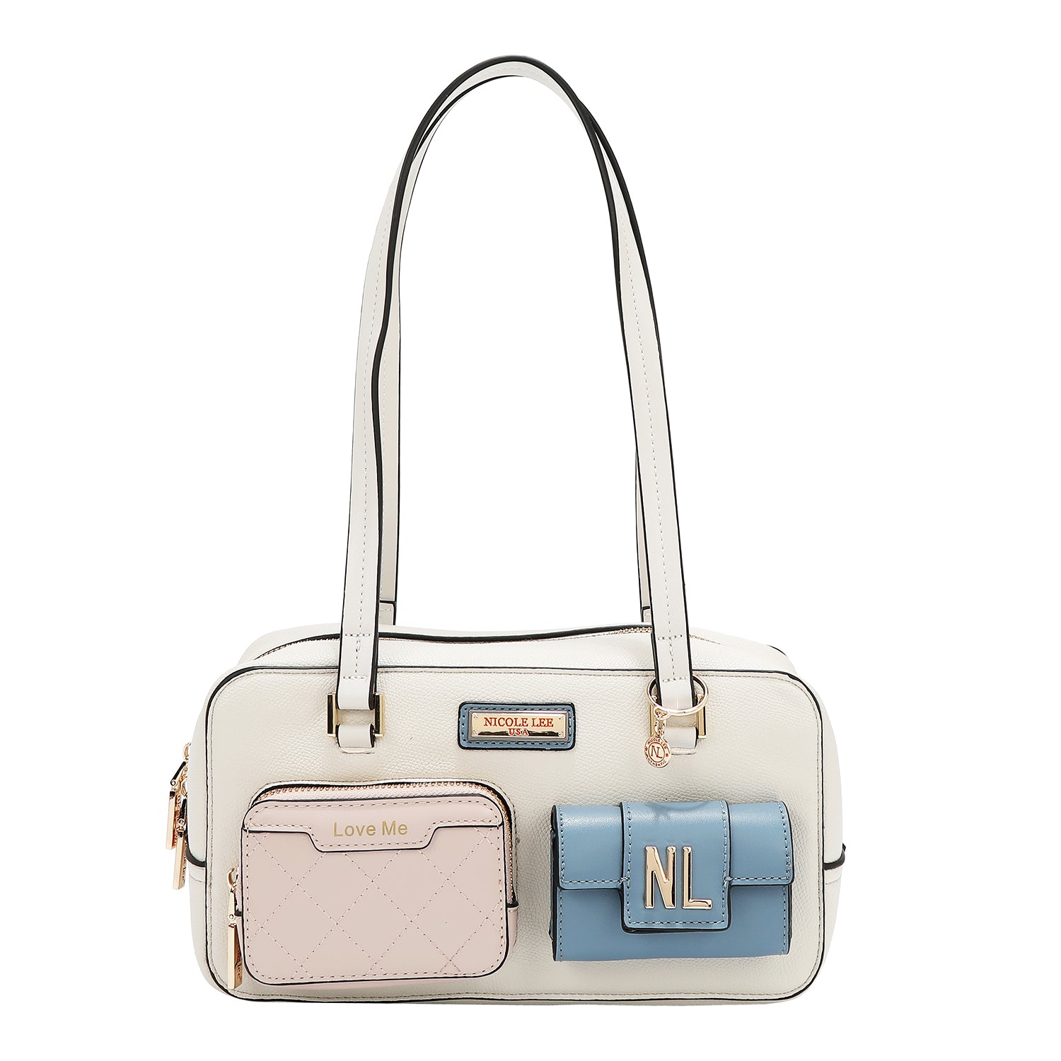 Umhängetasche mit Taschen- und Farbblöcken (weiß)