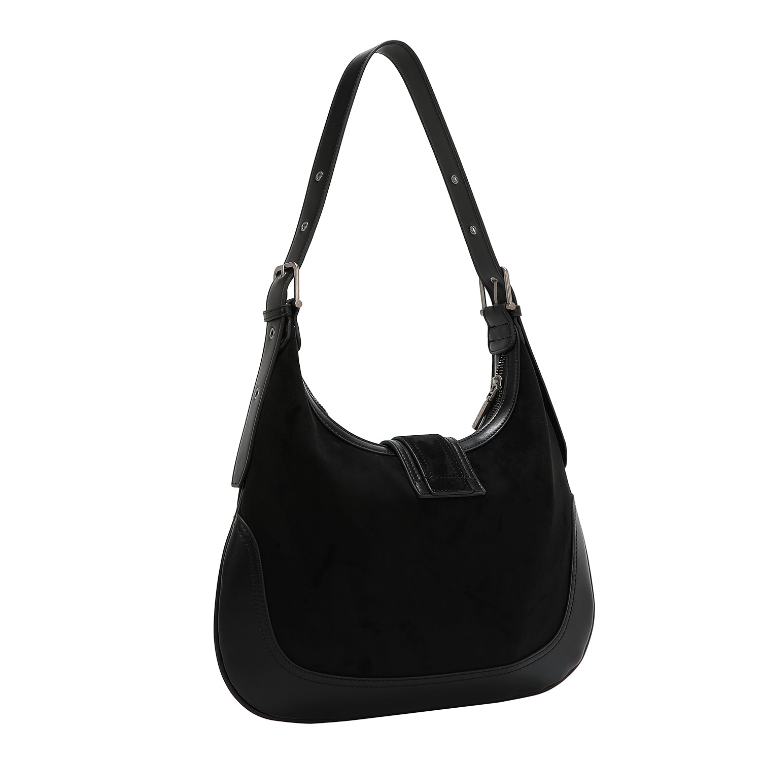 BORSA A TRACOLLA CON DISEGNO FLOREALE A FORMA DI MEZZA LUNA (NERO)