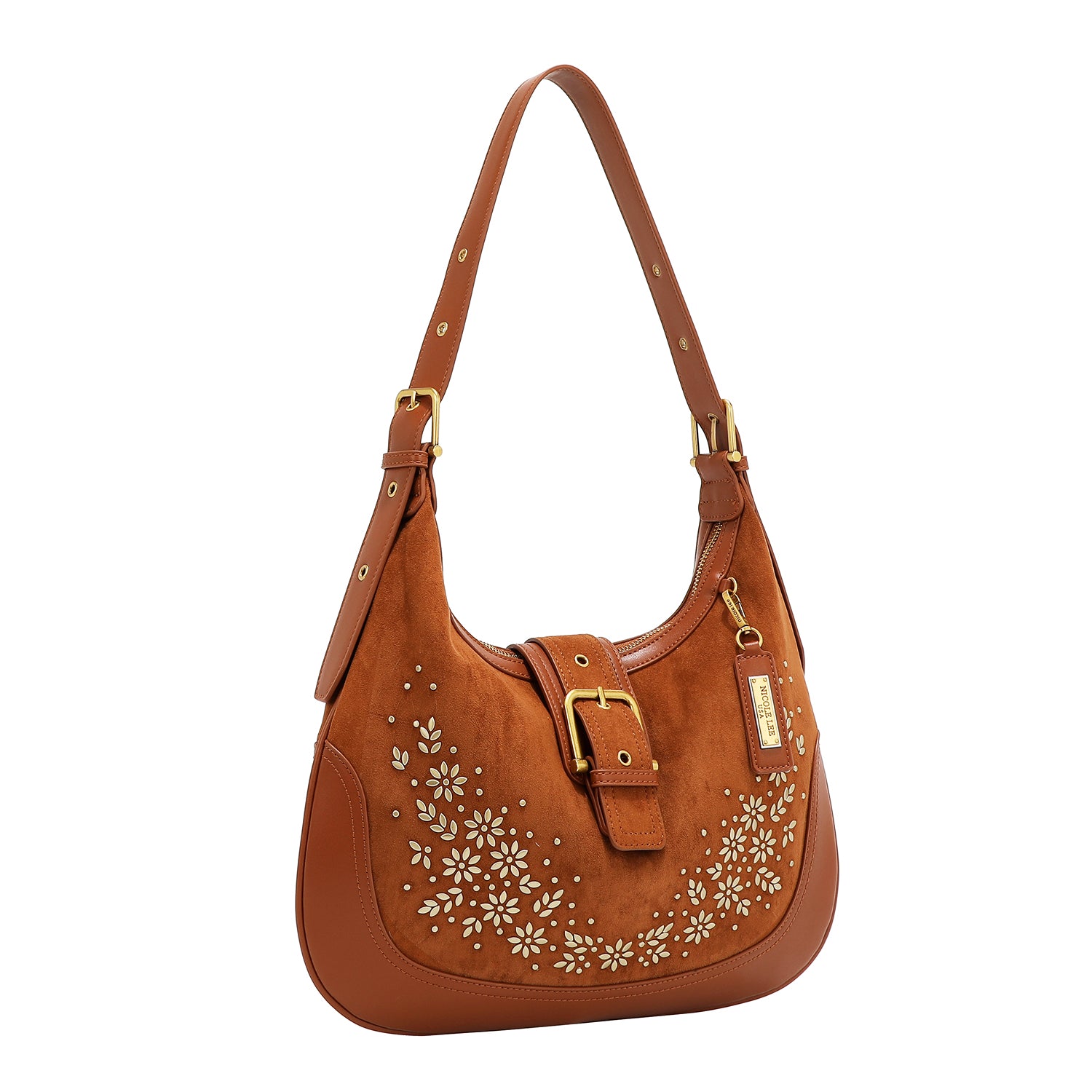 SAC BANDOULIÈRE AVEC DESIGN FLORAL EN FORME DE DEMI-LUNE (MARRON)