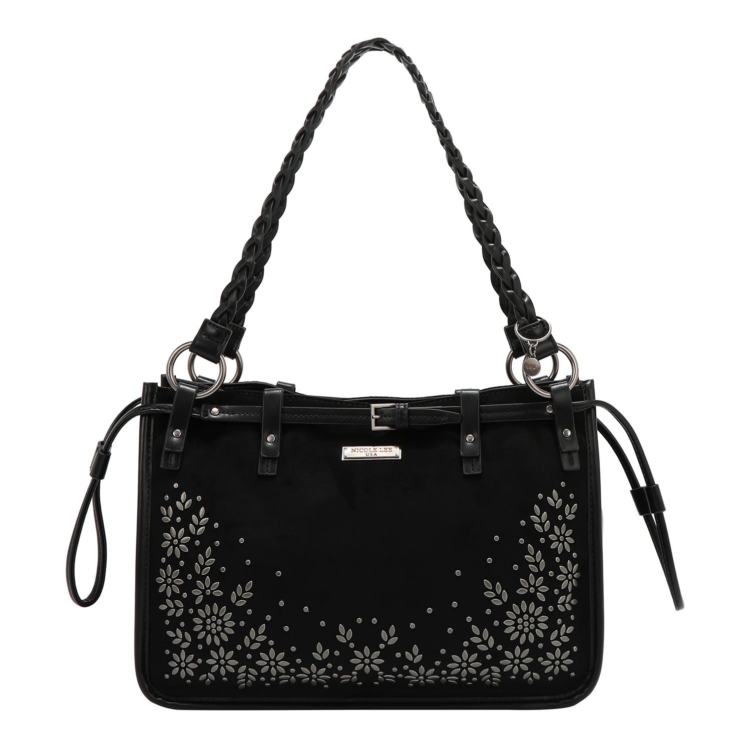 BORSA CON DISEGNO FLOREALE (NERO)