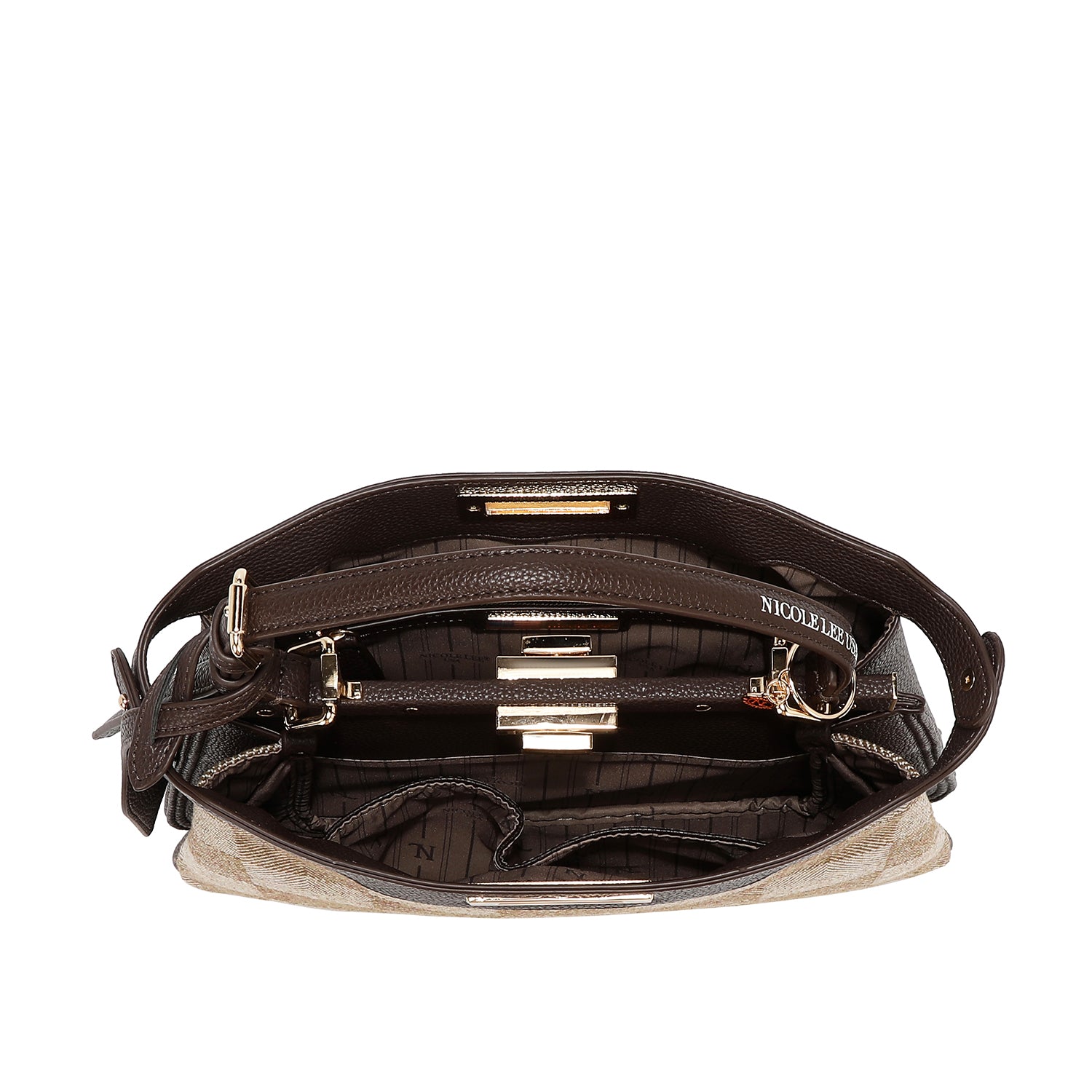 BOLSO DE MANO CHIC CON CUADROS (MARRON)