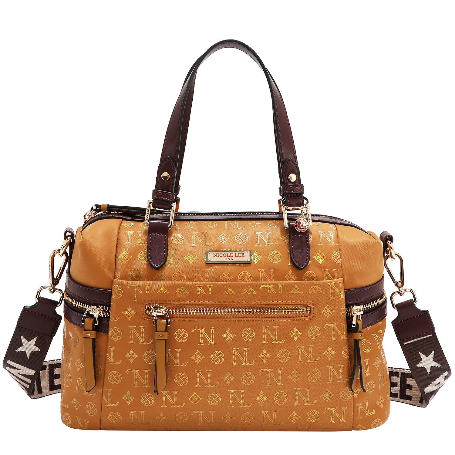 SATCHEL-TASCHE MIT MONOGRAMM-LOGO (KAMEL)