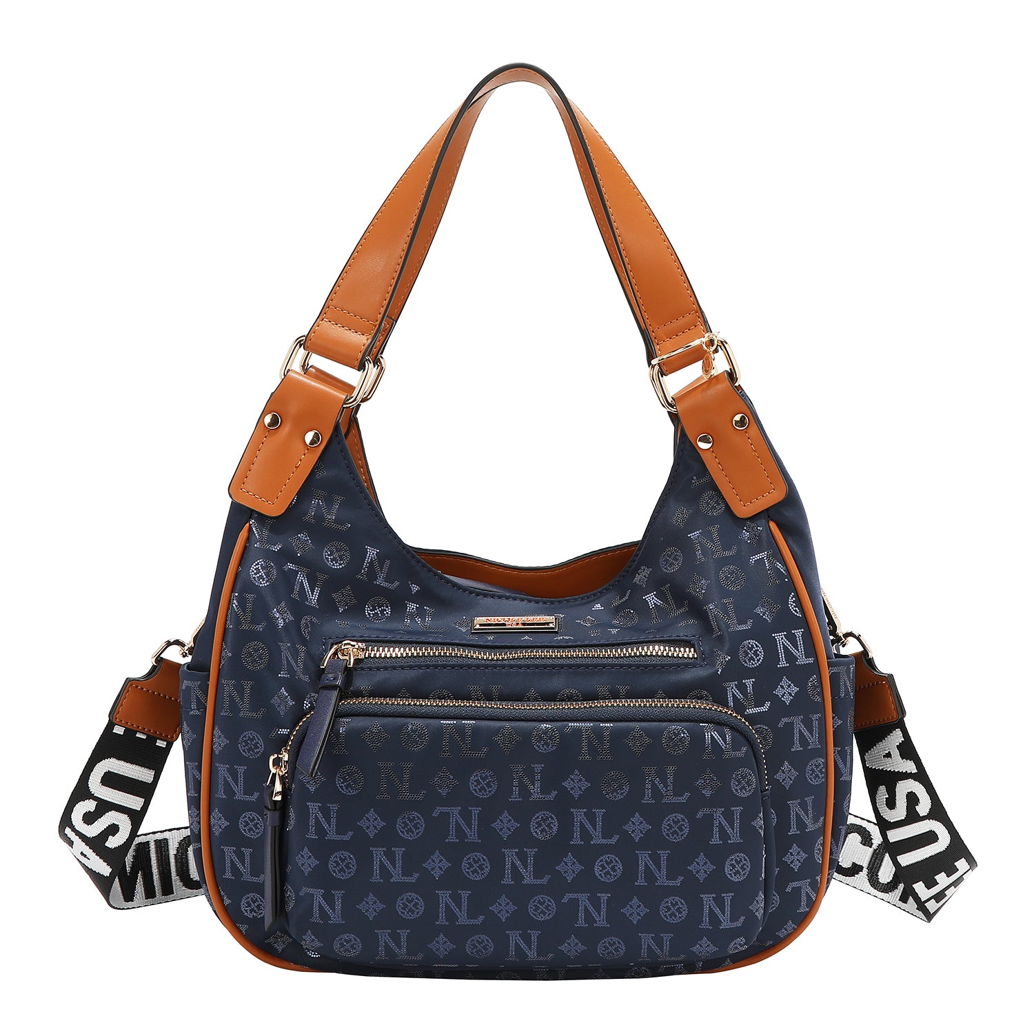 BORSA A TRACOLLA CON LOGO MONOGRAMMA (BLU)