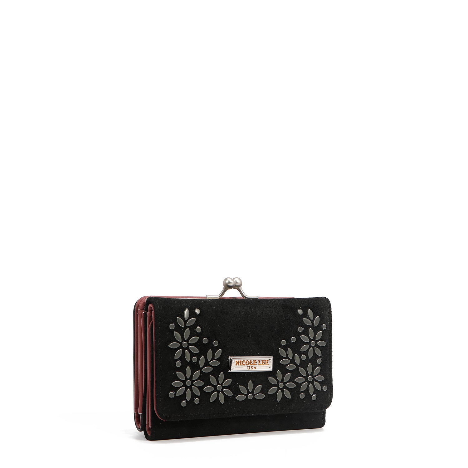CARTERA COMPACTA CON ESTAMPADO FLORAL DE HOJAS (NEGRO)
