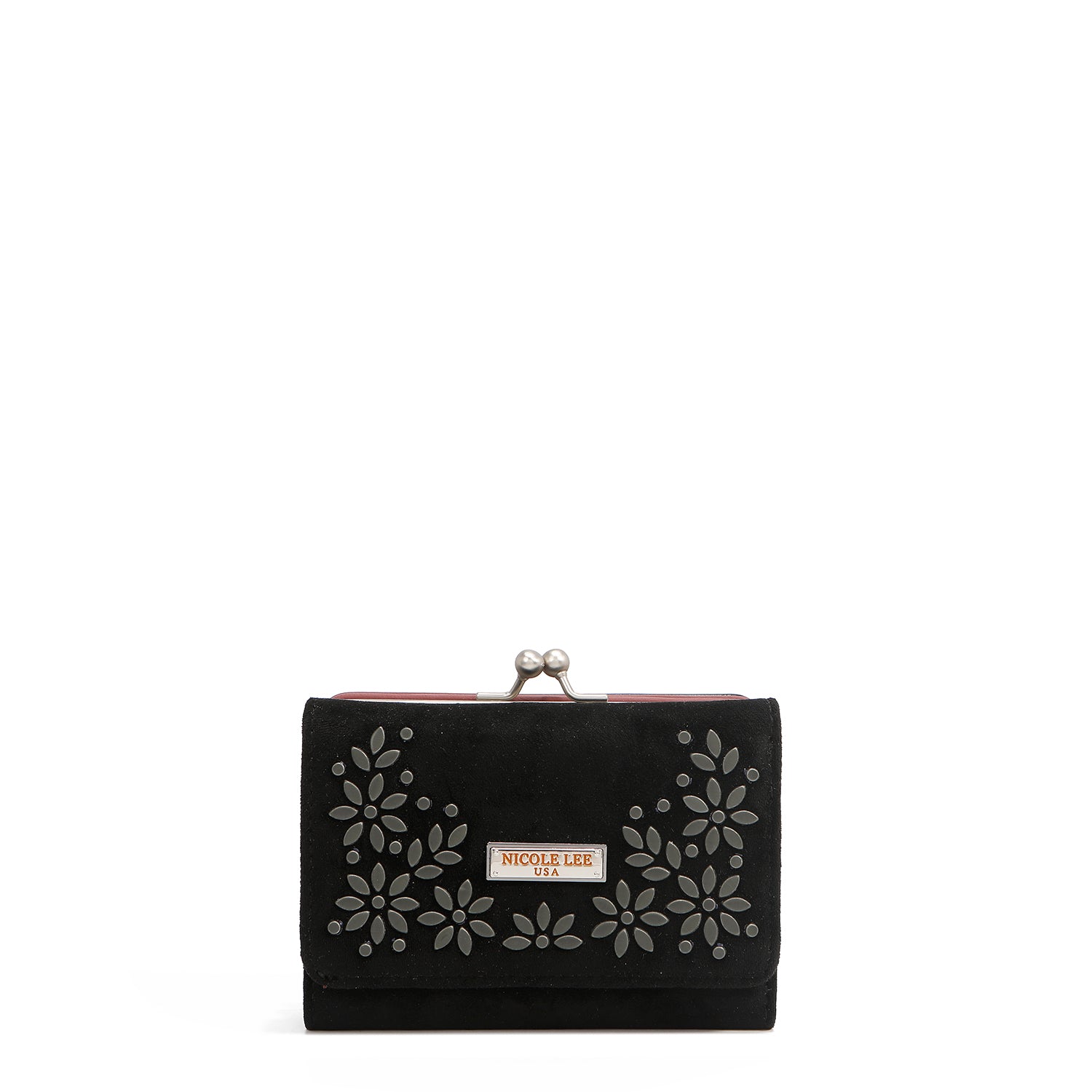 CARTERA COMPACTA CON ESTAMPADO FLORAL DE HOJAS (NEGRO)