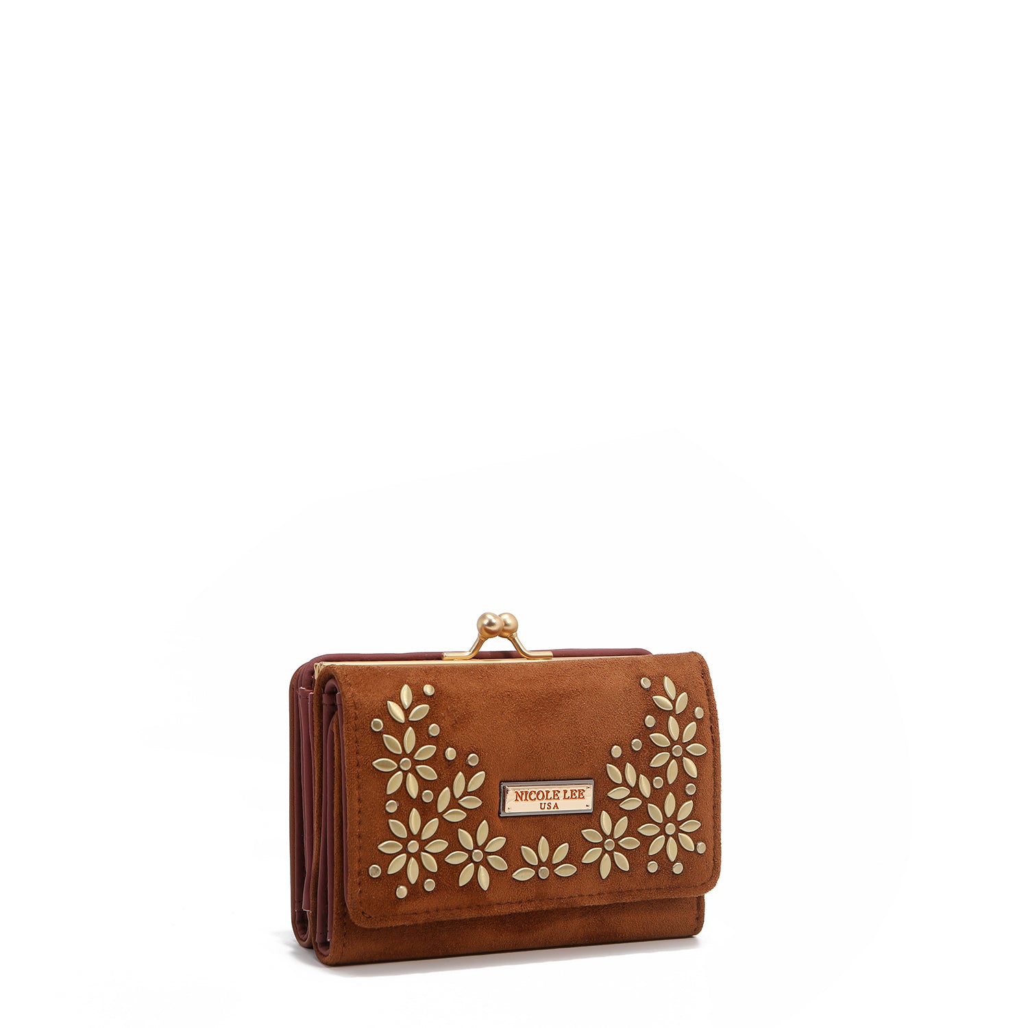 CARTERA COMPACTA CON ESTAMPADO FLORAL DE HOJAS (MARRON)