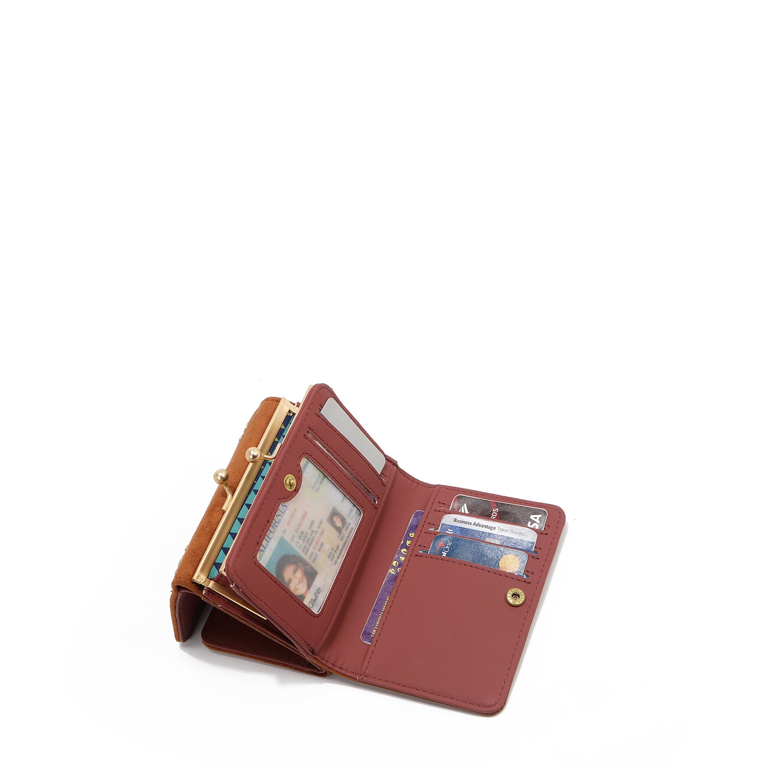 COMPACT WALLET WITH FLORAL LEAF PRINT (OLIVE)