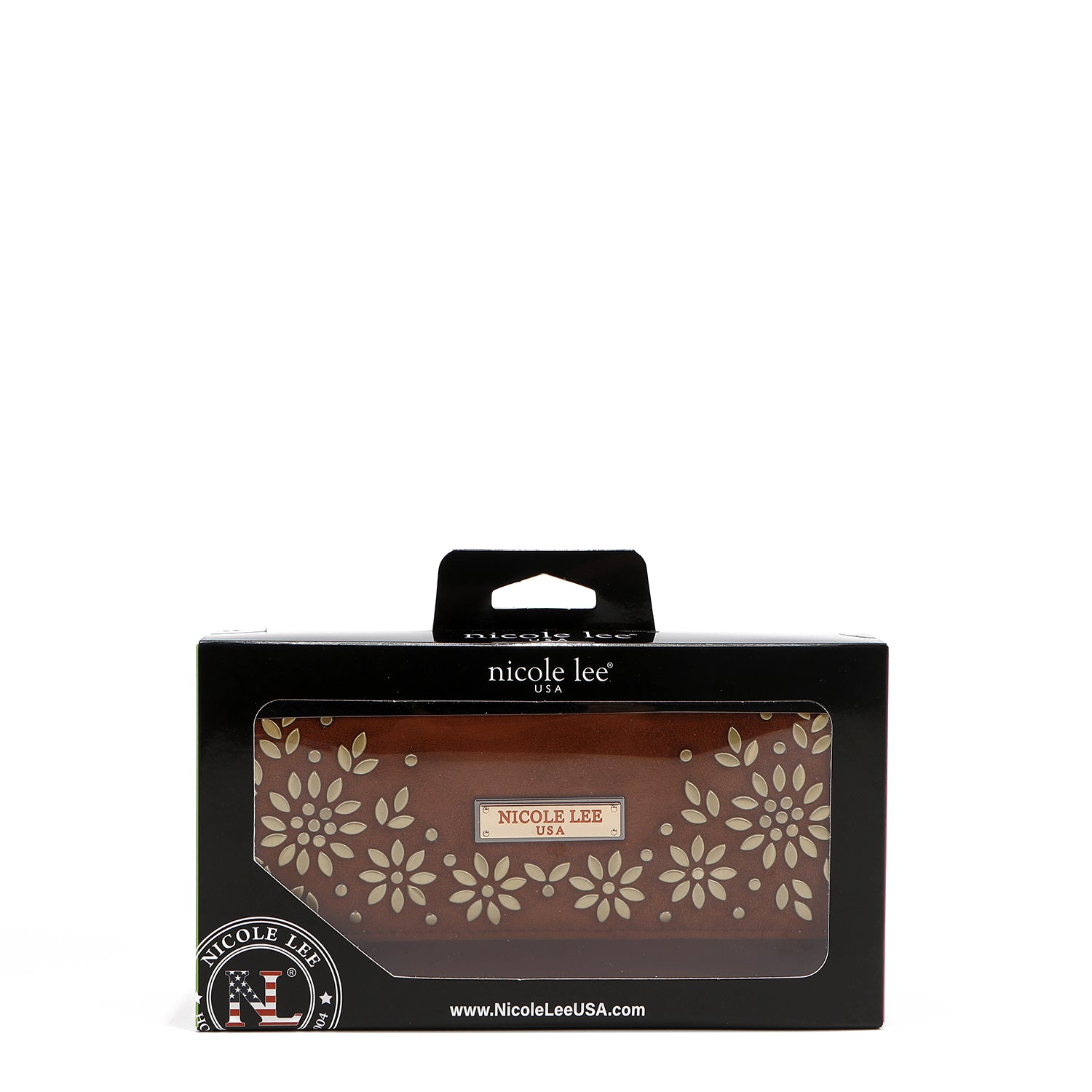 CARTERA LARGA TRIPLE CON DISEÑO FLORAL (MARRON)