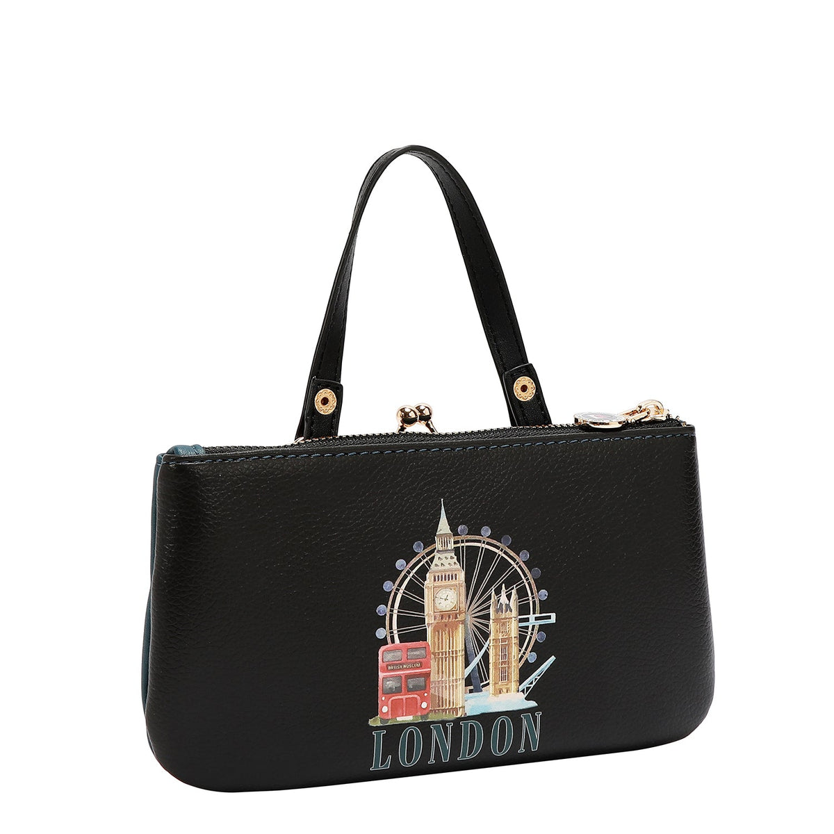 BOLSO MEDIANO CON MARCO Y ASA SUPERIOR (LONDON EYE-NEGRO)