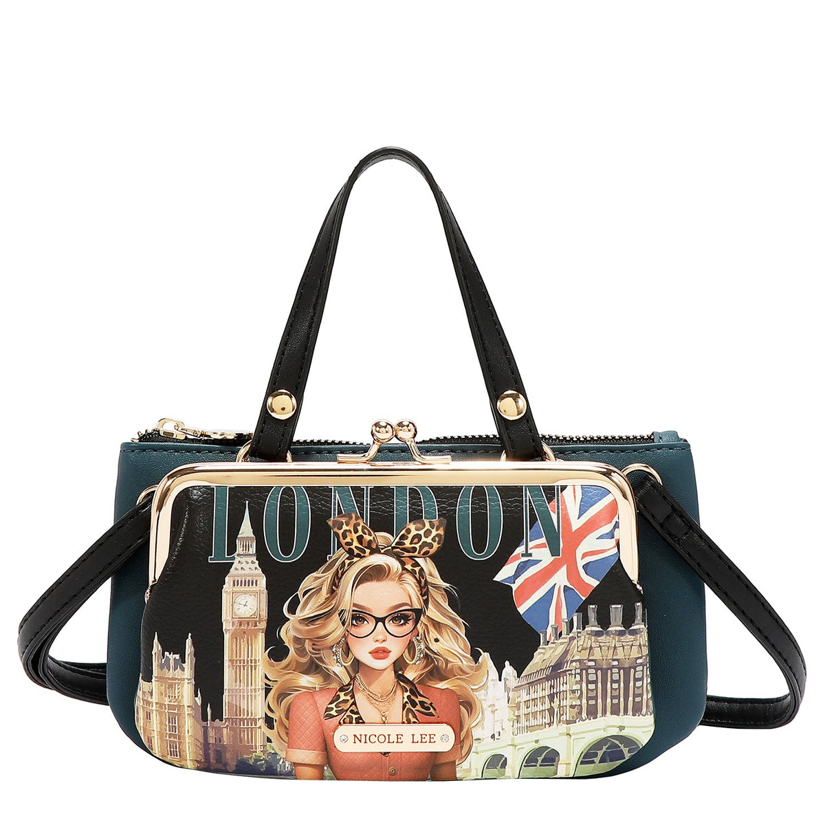 BOLSO MEDIANO CON MARCO Y ASA SUPERIOR (LONDON EYE-NEGRO)