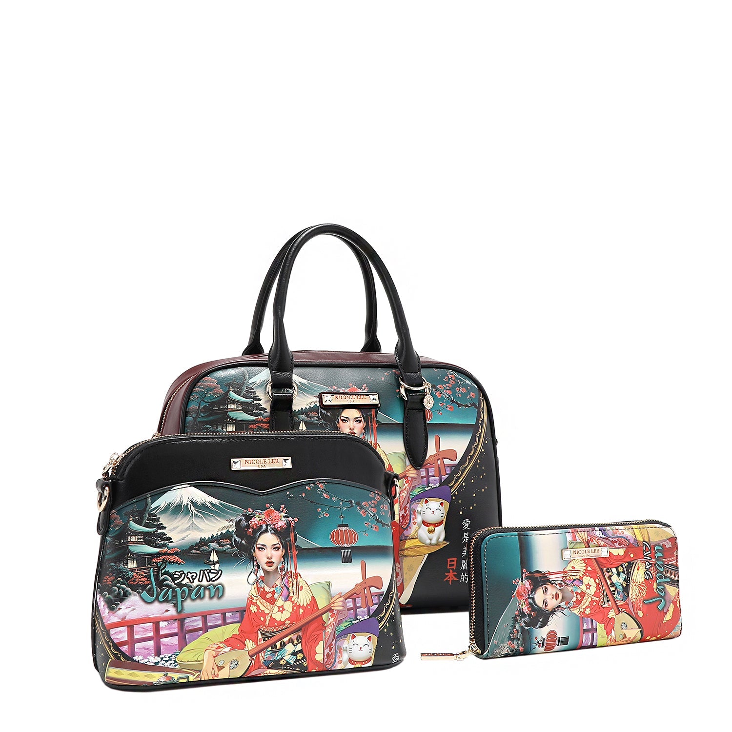 SET DA 3 PEZZI (BORSA A MANO, BORSA A SPALLA, PORTAFOGLIO)<tc>AKIKO LA BELLEZA</tc>)