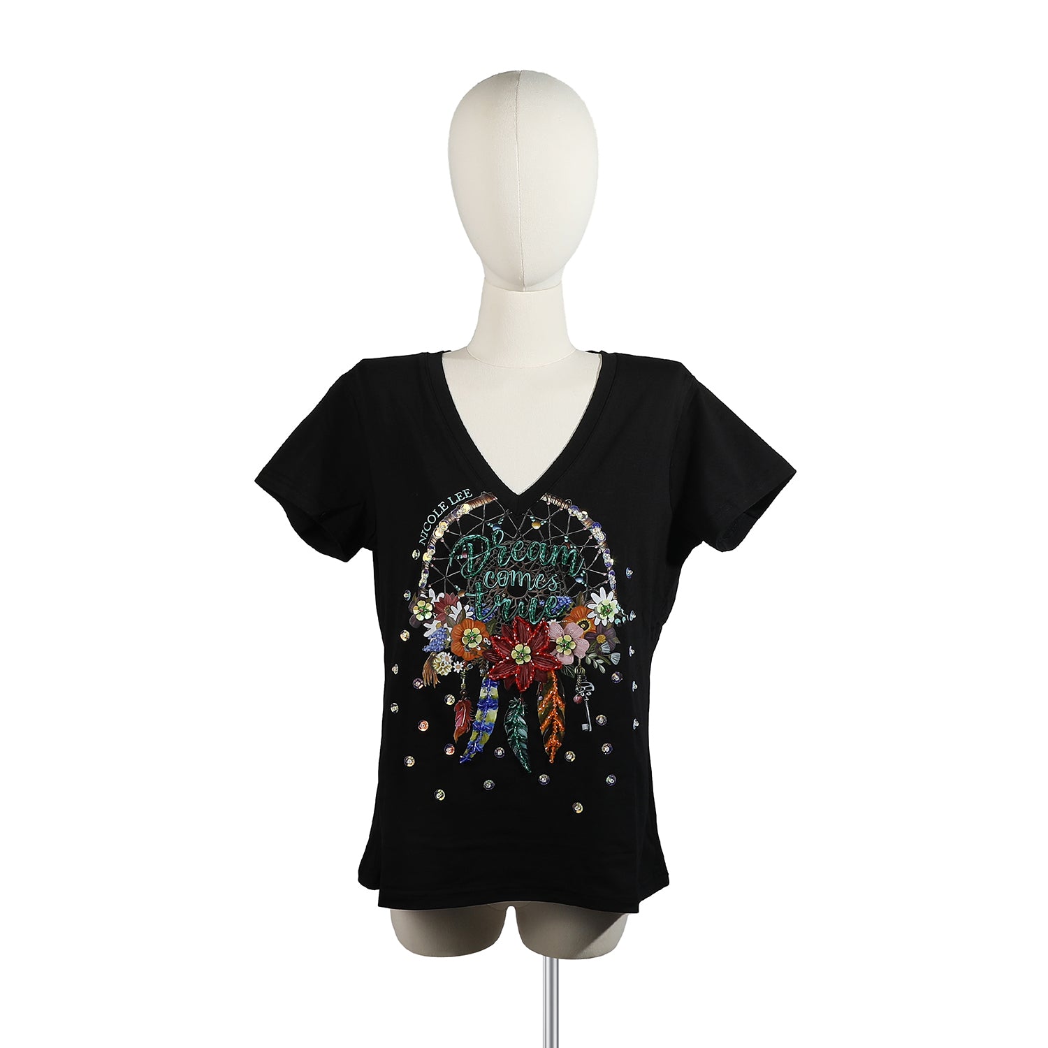 MODISCHES T-SHIRT MIT V-AUSSCHNITT (<tc>DREAM COMES TRUE</tc> WEISS)