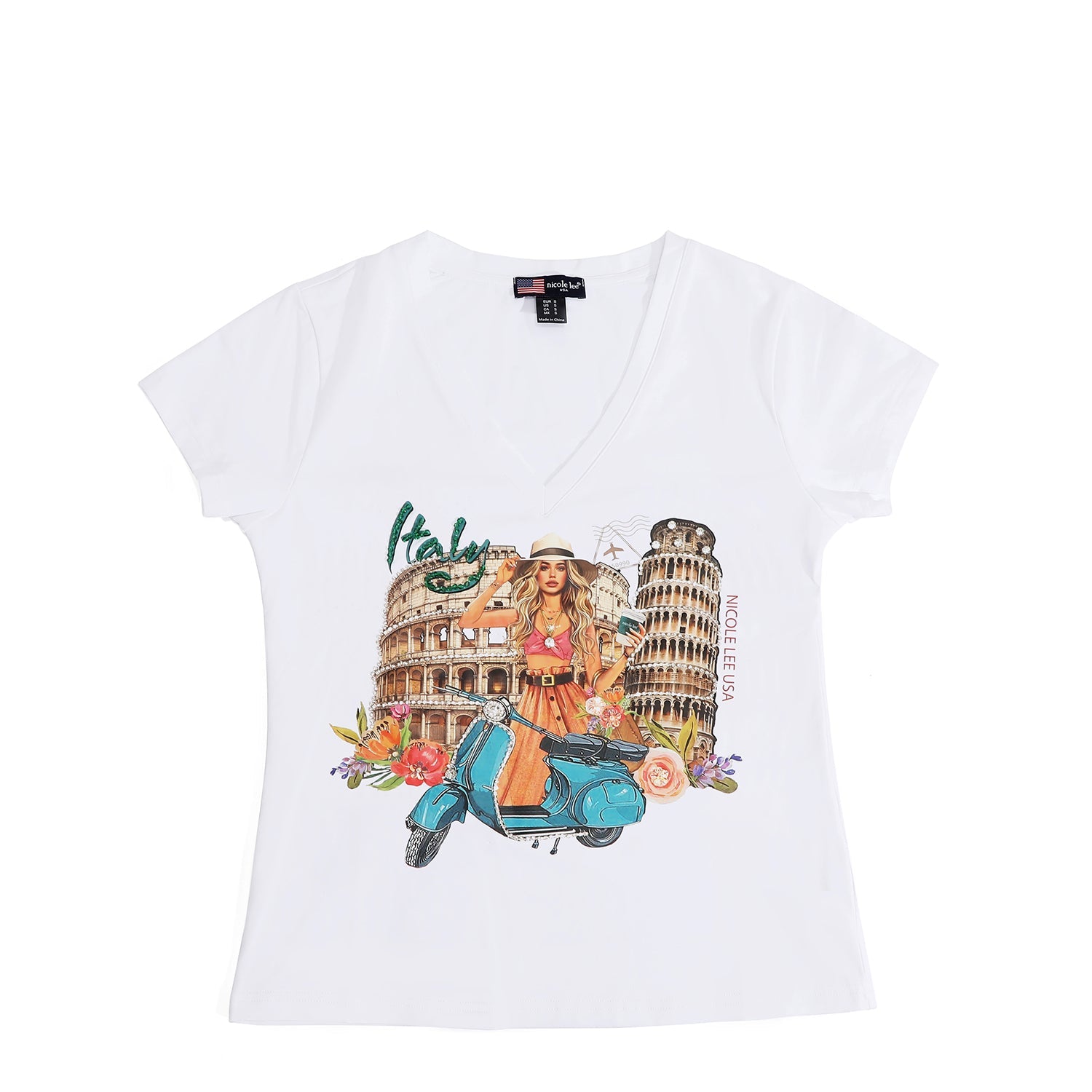 MODISCHES T-SHIRT MIT V-AUSSCHNITT (<tc>MARTHA TRAVELS ITALY</tc>)