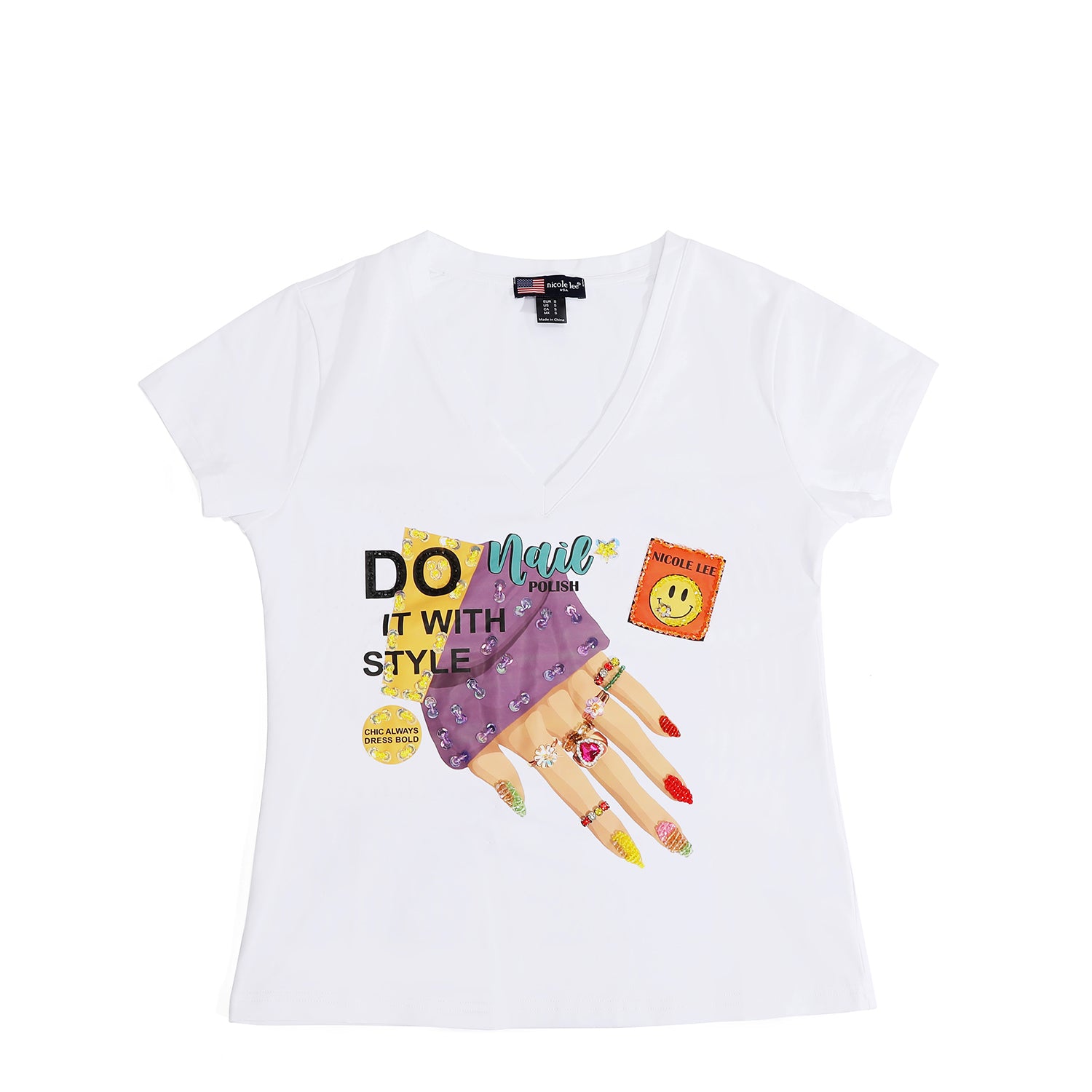 CAMISETA DE MODA CON CUELLO EN V (NAIL POLISH)