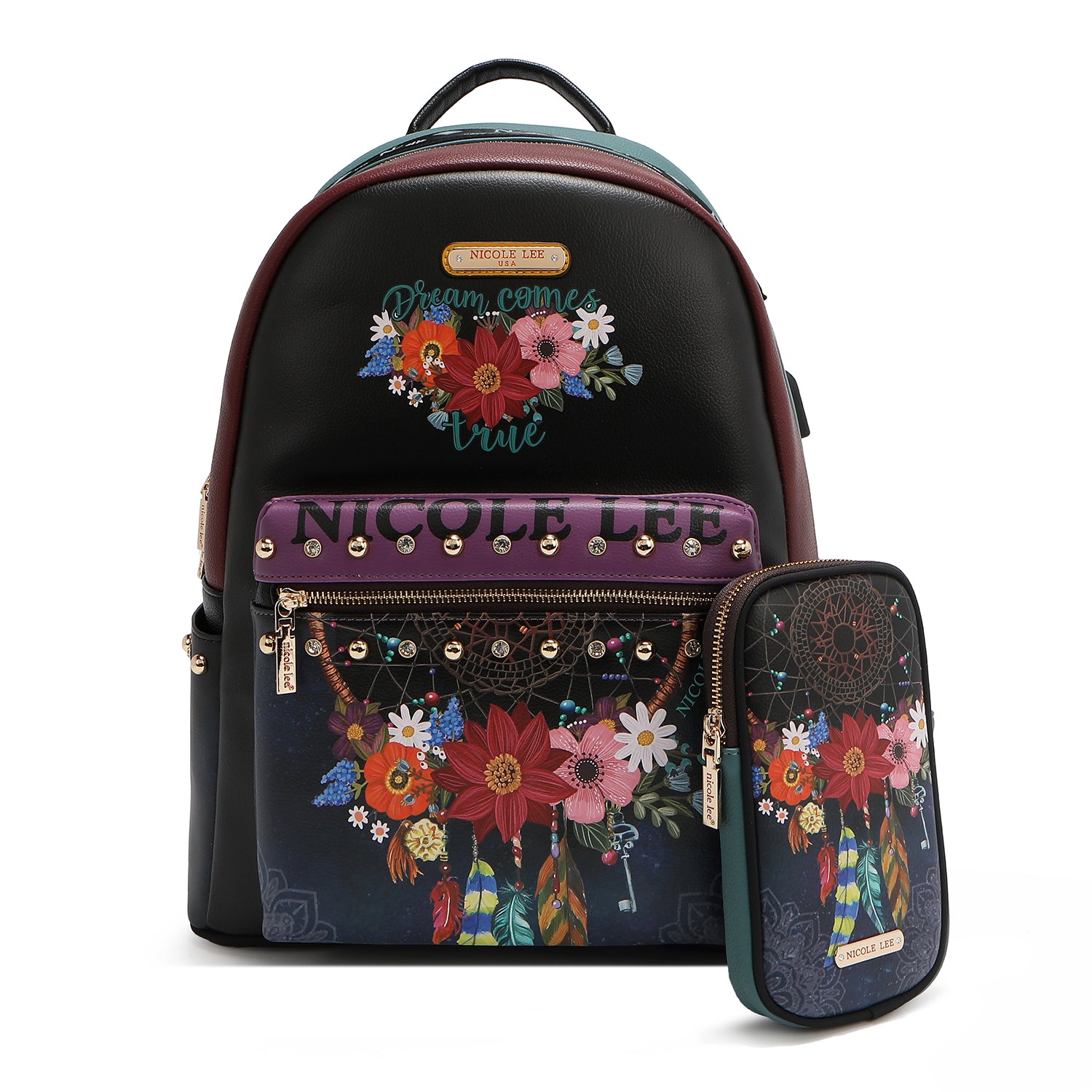 GROSSER MODERNER RUCKSACK MIT USB-LADEANSCHLUSS UND TASCHE (<tc>DREAM COMES TRUE</tc>)