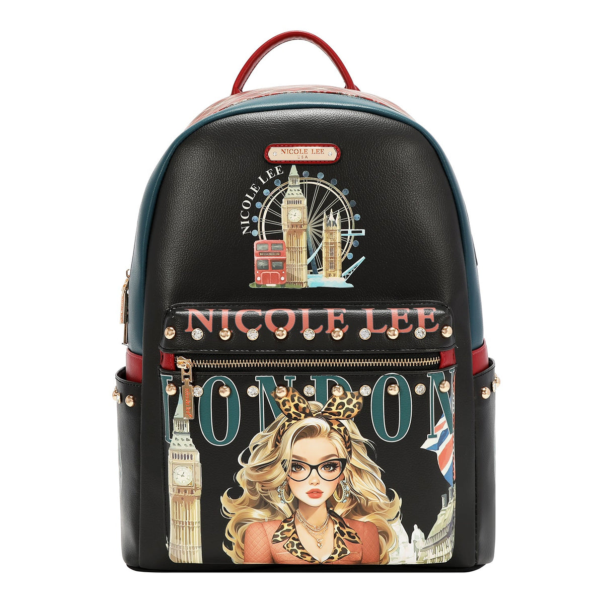 MOCHILA GRANDE DE MODA CON PUERTO DE CARGA USB Y BOLSA (LONDON EYE-NEGRO)