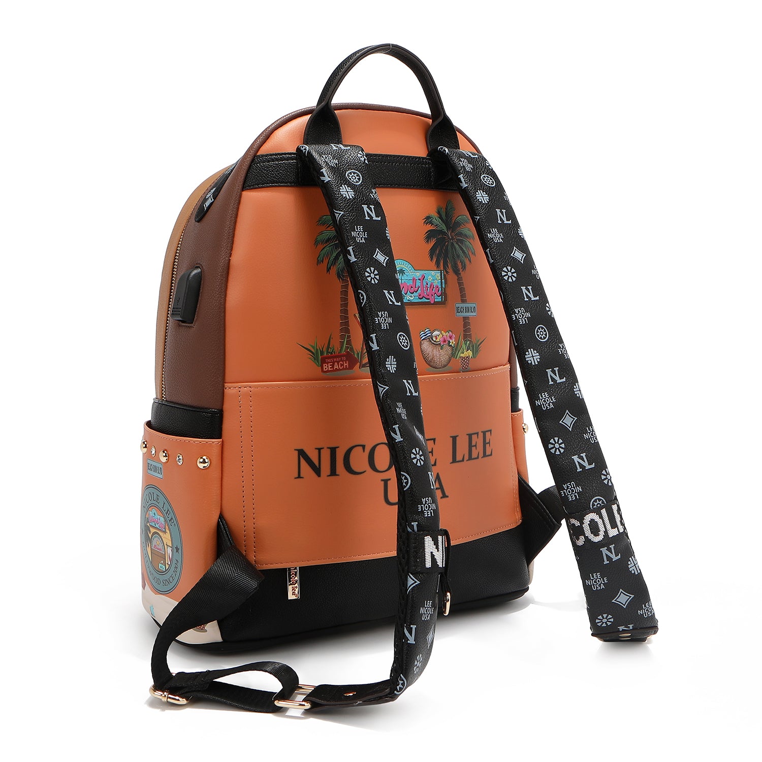 MOCHILA GRANDE DE MODA CON PUERTO DE CARGA USB Y BOLSA (SUN & SAND)