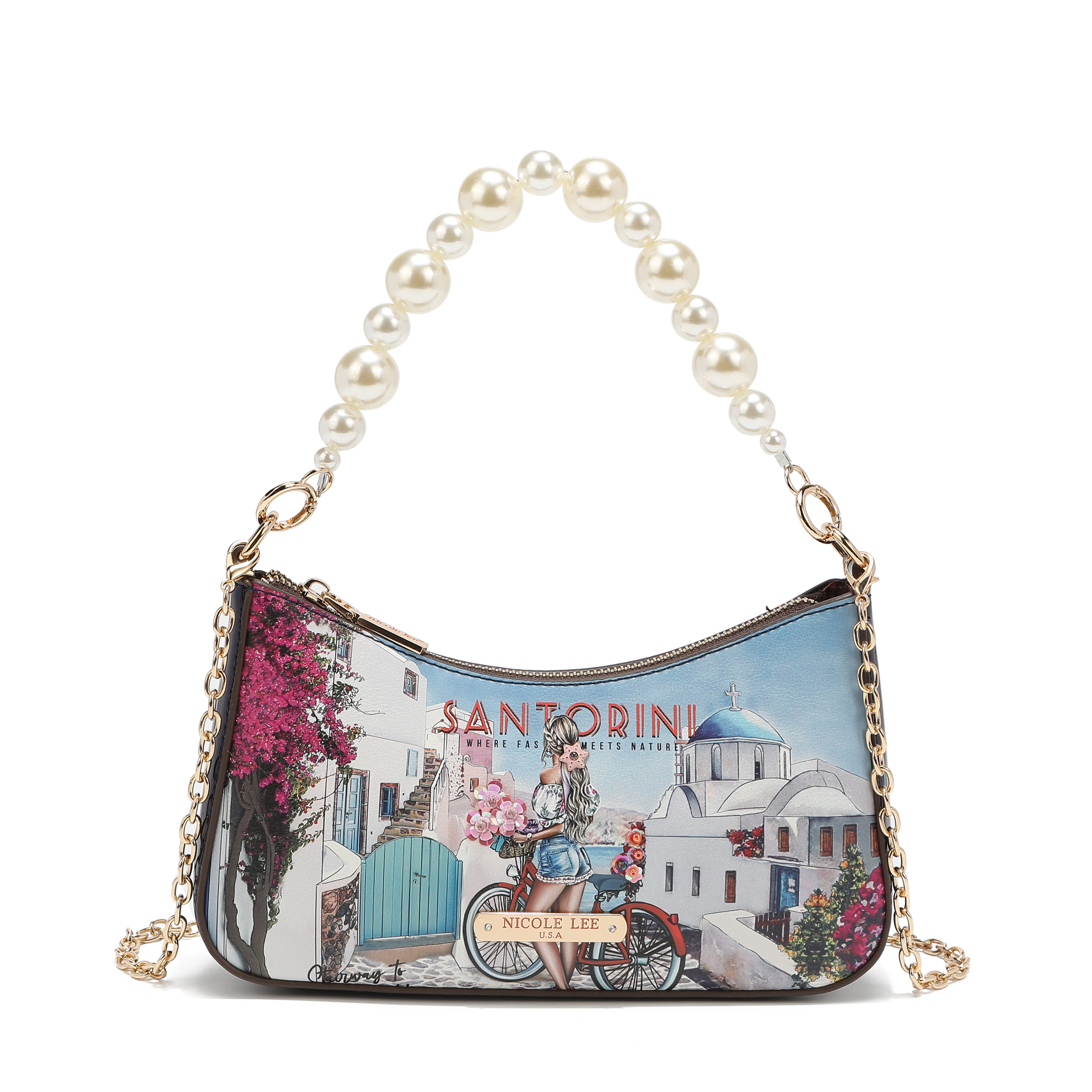 BOLSO DE HOMBRO CON MANIJA DE PERLAS