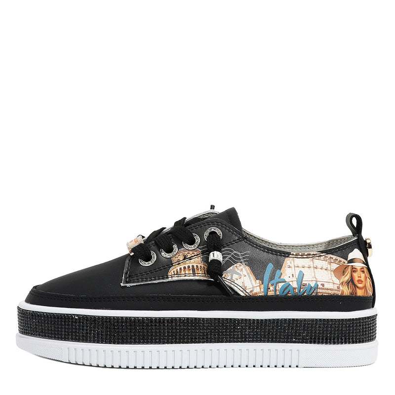 LEATHER SNEAKER WITH PLATFORM AND RHINESTONE (<tc>MARTHA TRAVELS ITALY</tc>)