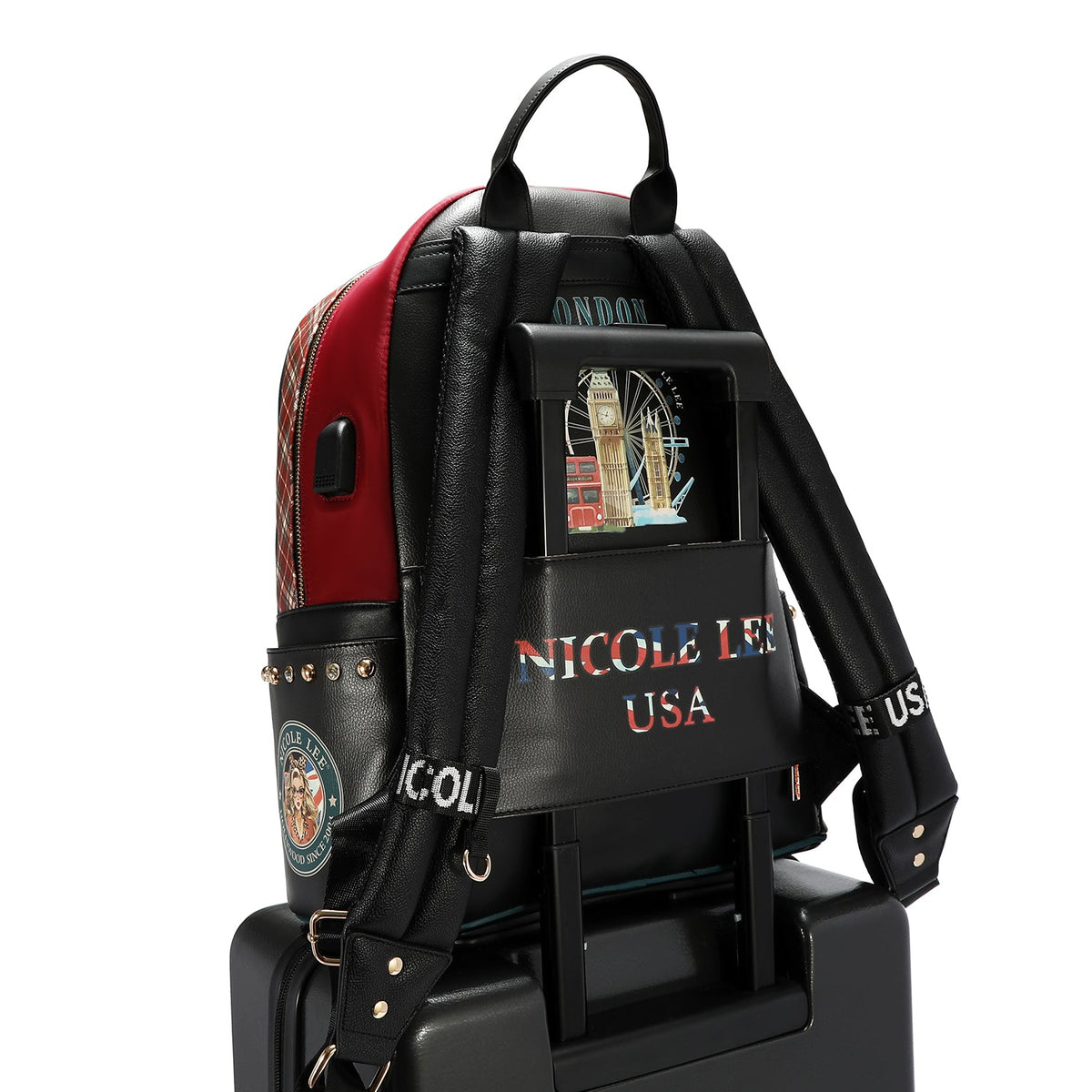 MOCHILA PARA PORTÁTIL CON PUERTO DE CARGA USB (LONDON EYE-NEGRO)