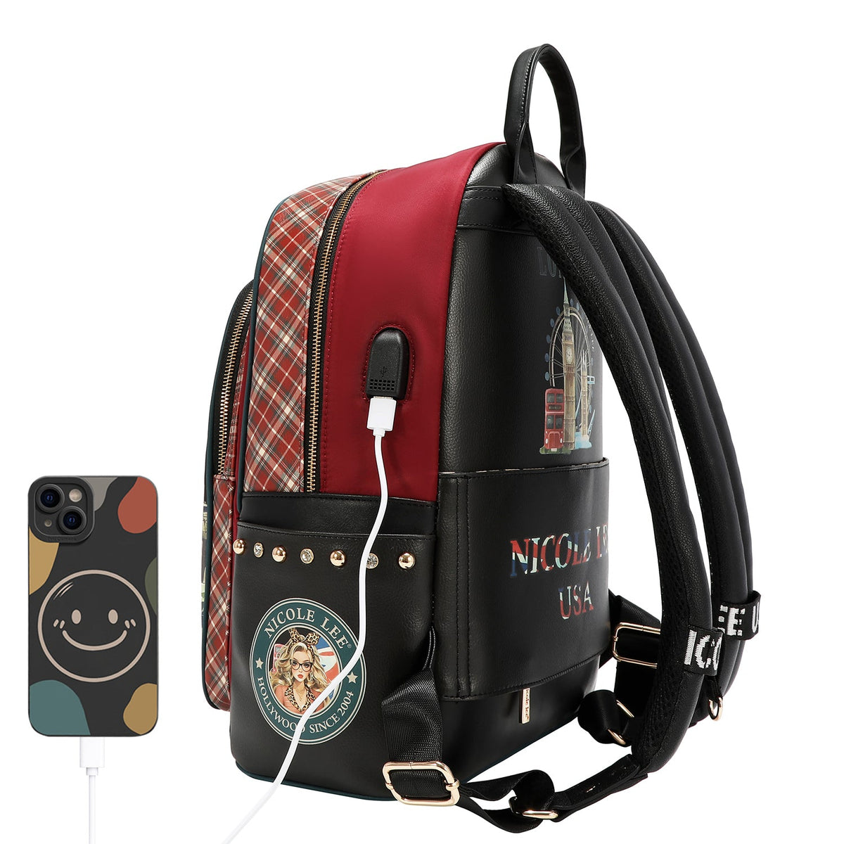 MOCHILA PARA PORTÁTIL CON PUERTO DE CARGA USB (LONDON EYE-NEGRO)