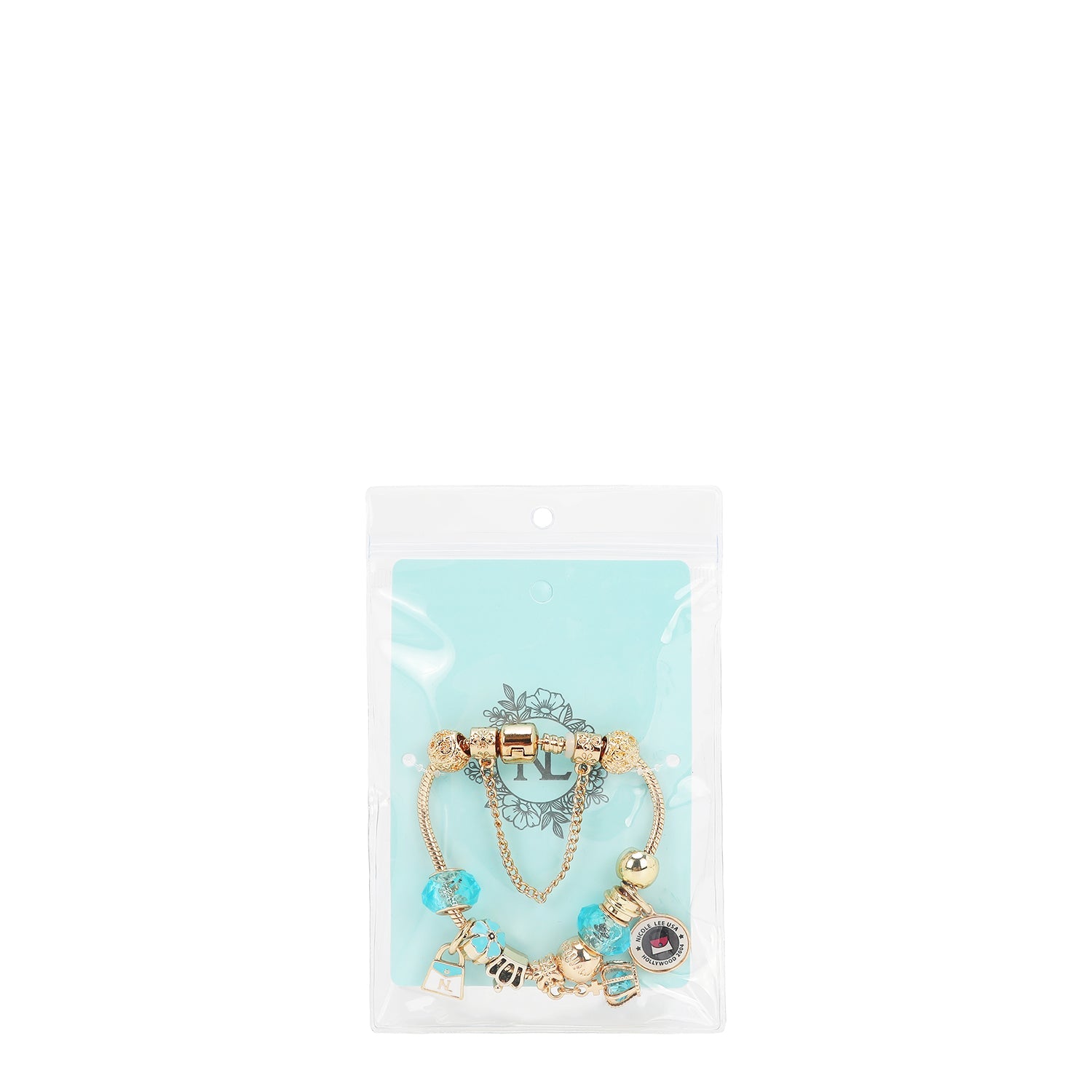 PULSERA CON DIJES (AZUL DORADO)