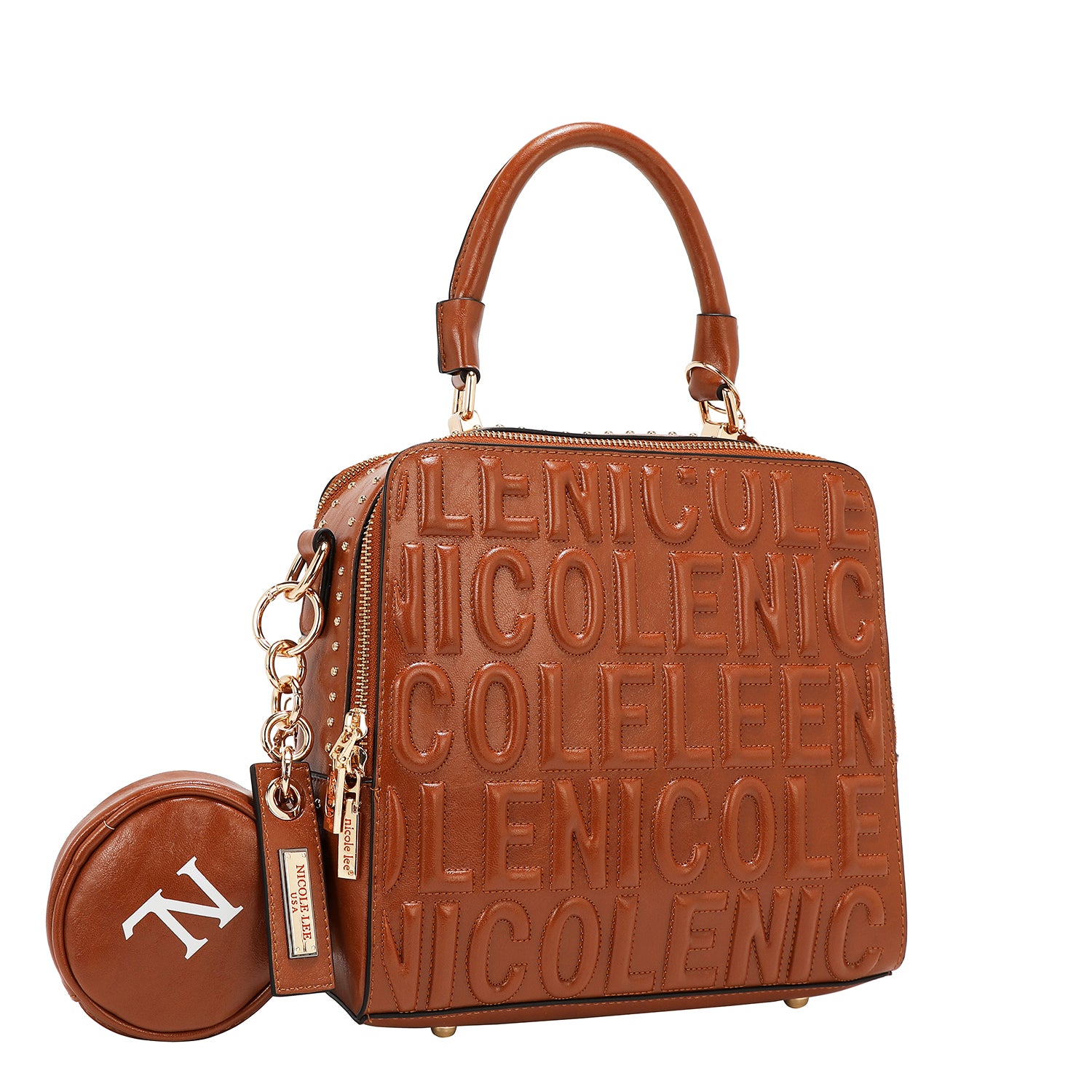 BORSA QUADRATA CON LOGO IN RILIEVO (MARRONE)