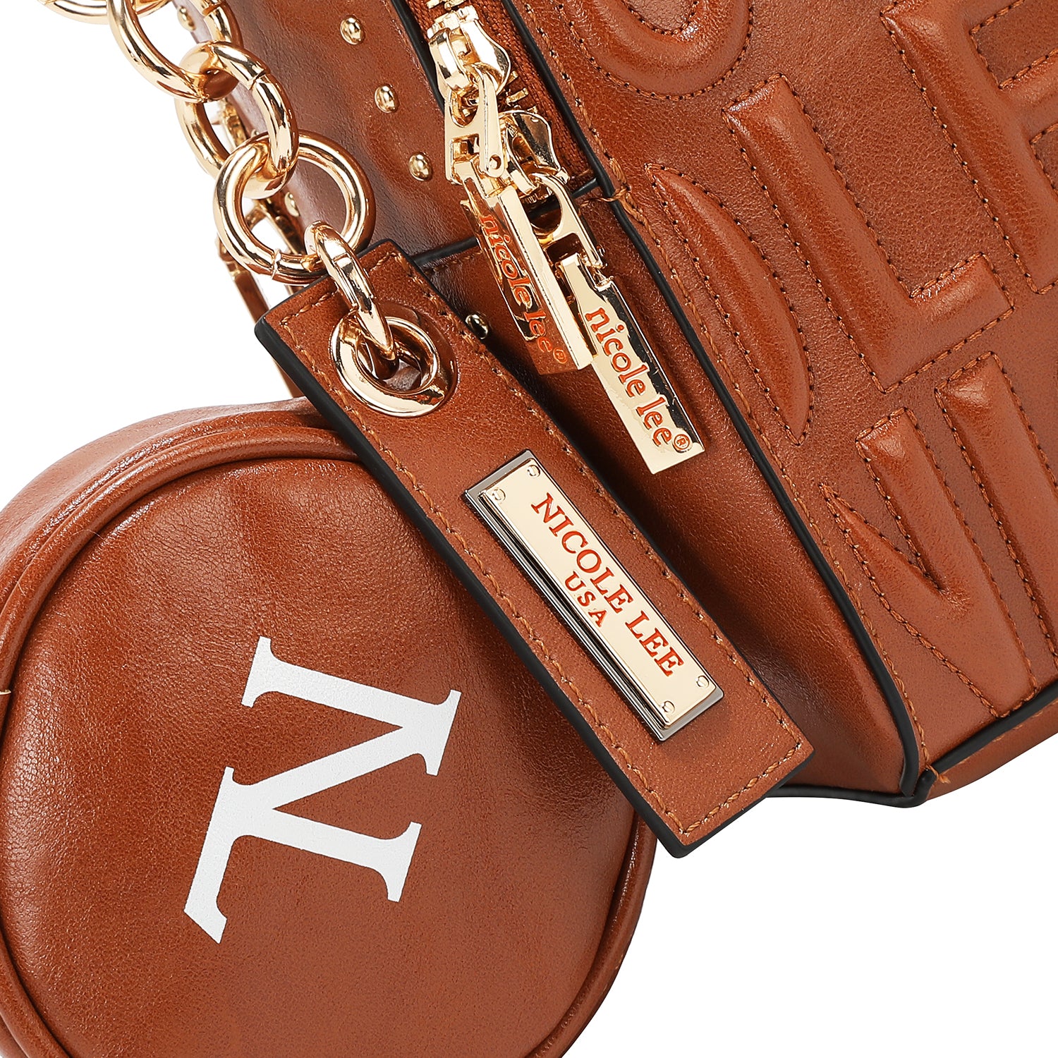 BORSA QUADRATA CON LOGO IN RILIEVO (MARRONE)