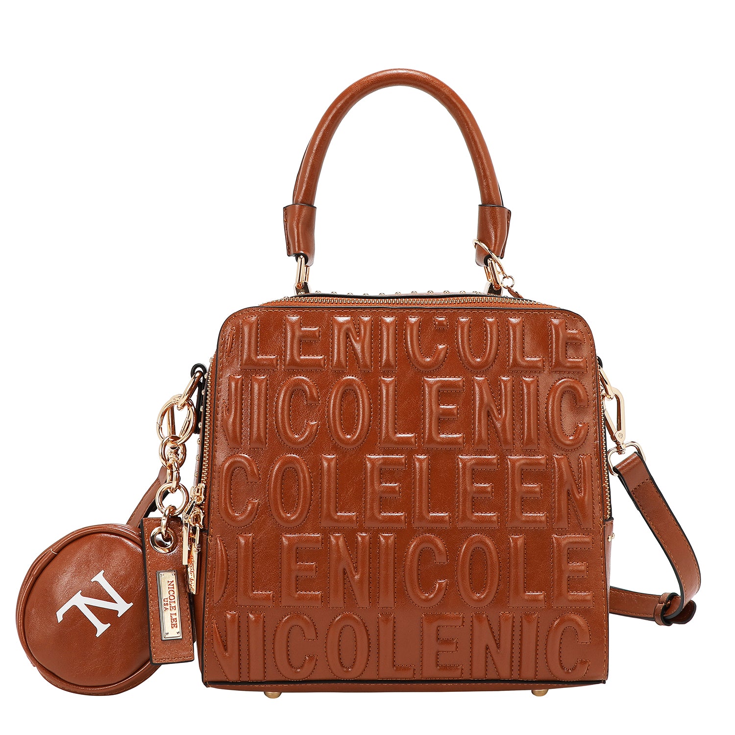 BORSA QUADRATA CON LOGO IN RILIEVO (MARRONE)