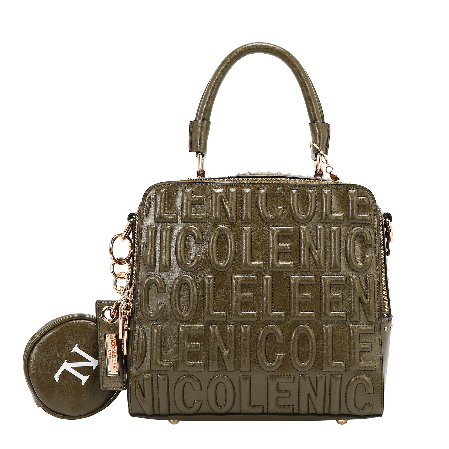 BORSA QUADRATA CON LOGO IN RILIEVO (OLIVA)