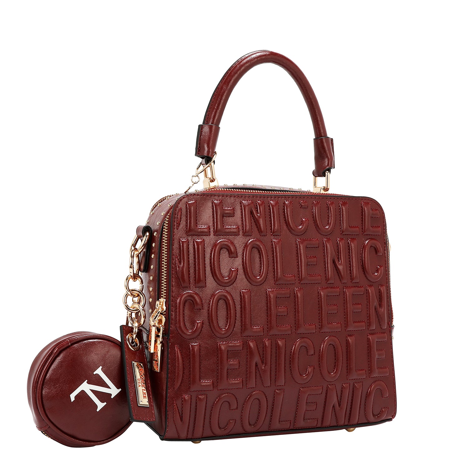 QUADRATISCHE HANDTASCHE MIT GEPRÄGTEM LOGO (WEIN)