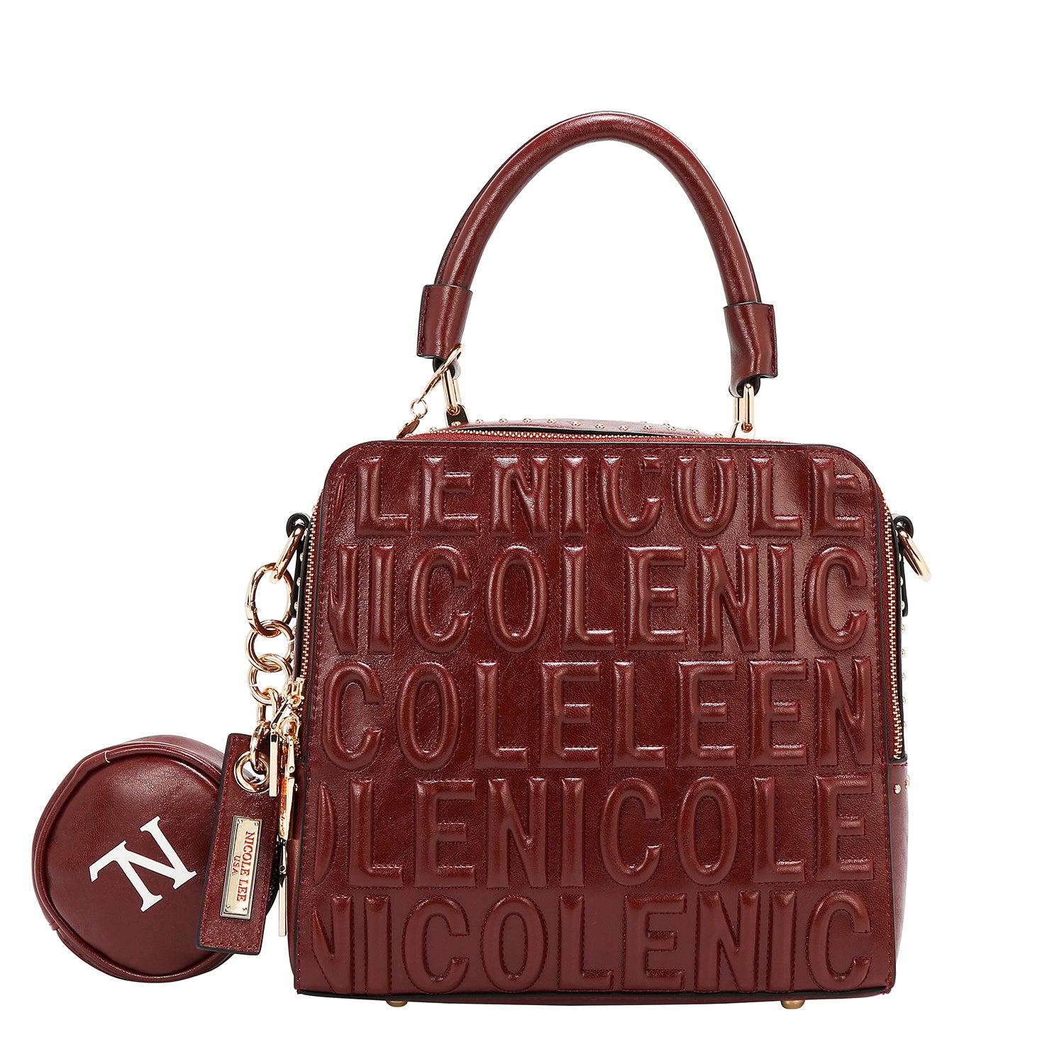 QUADRATISCHE HANDTASCHE MIT GEPRÄGTEM LOGO (WEIN)