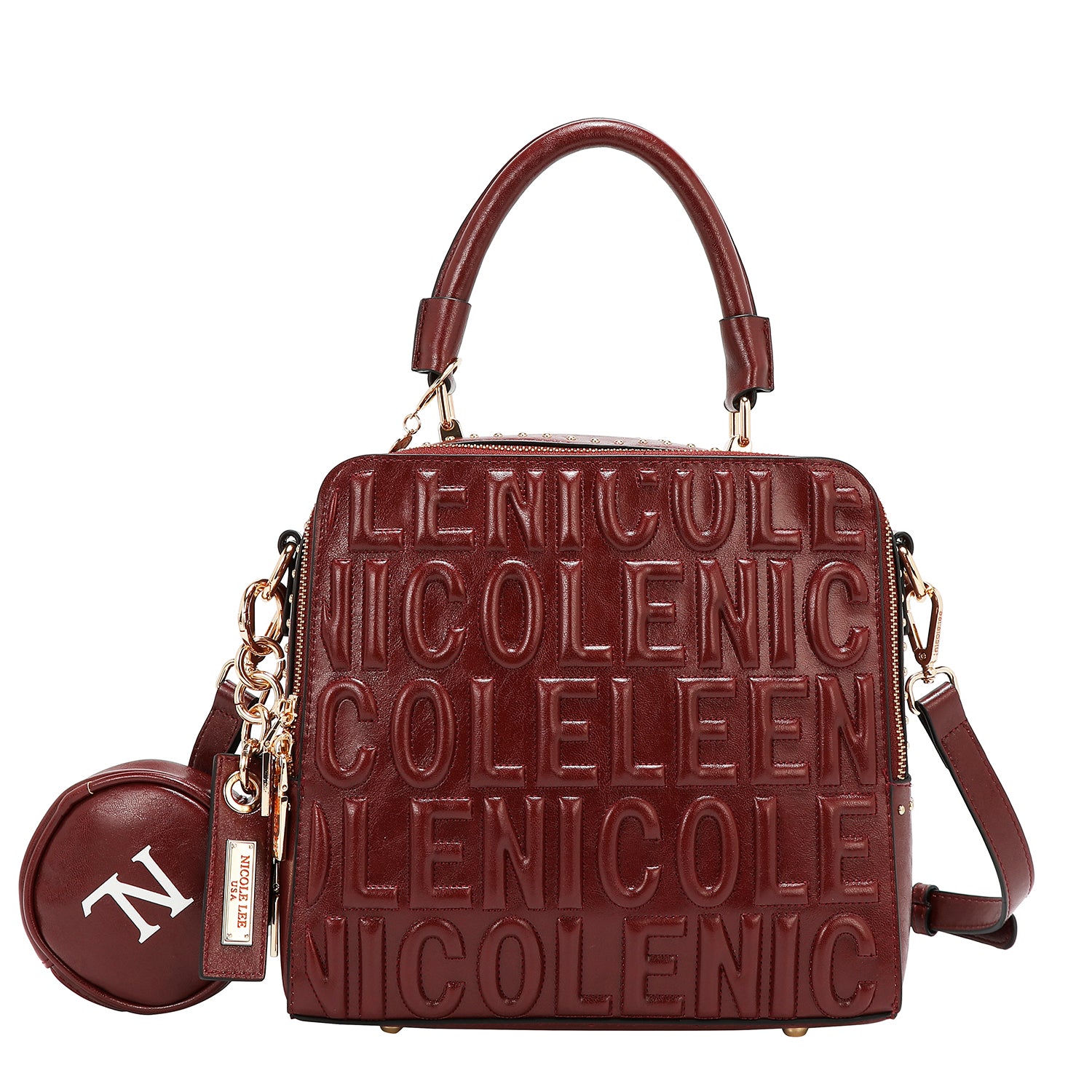 QUADRATISCHE HANDTASCHE MIT GEPRÄGTEM LOGO (WEIN)