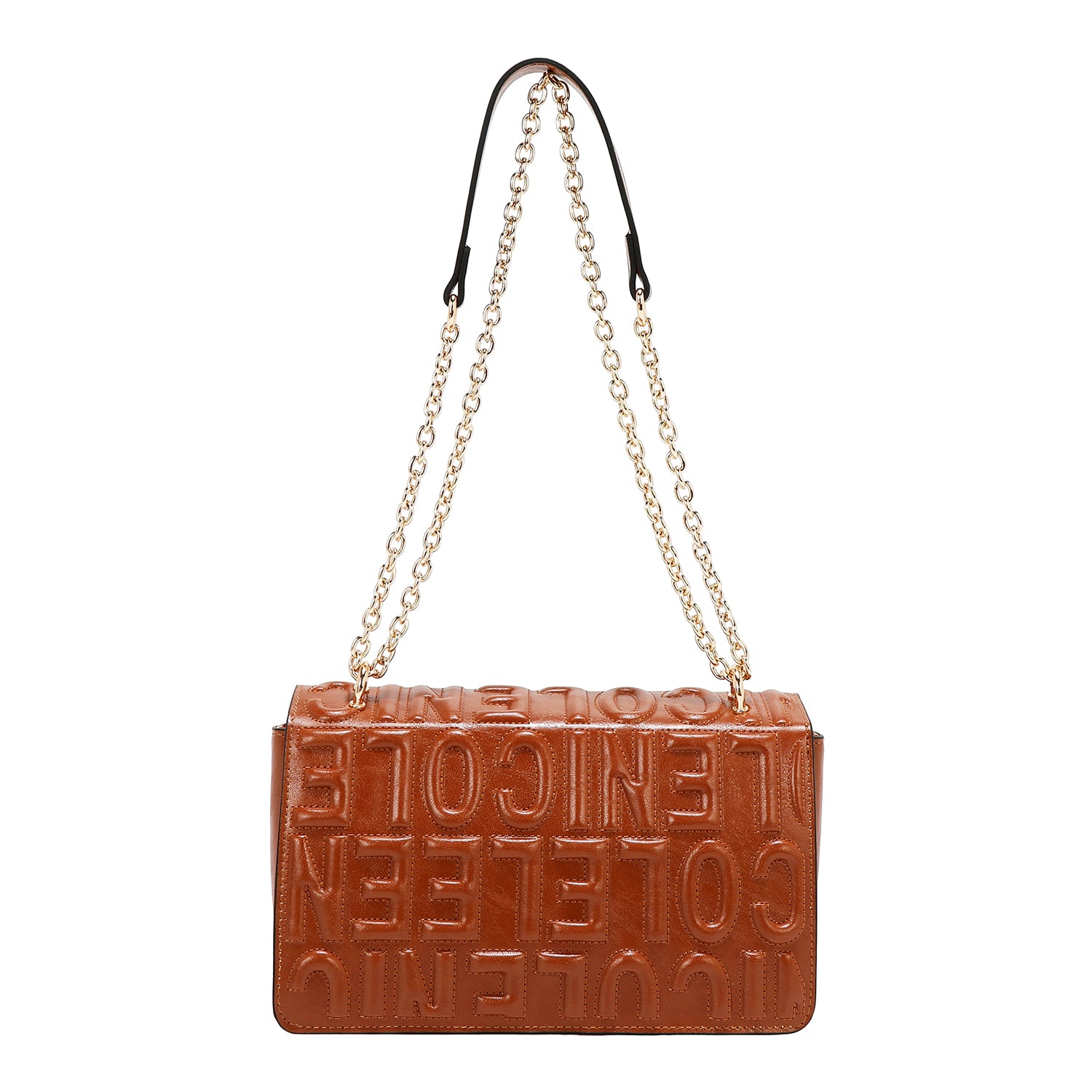 SHOULDER BAG WITH CHAIN ​​AND EMBOSSED LOGO (BROWN)