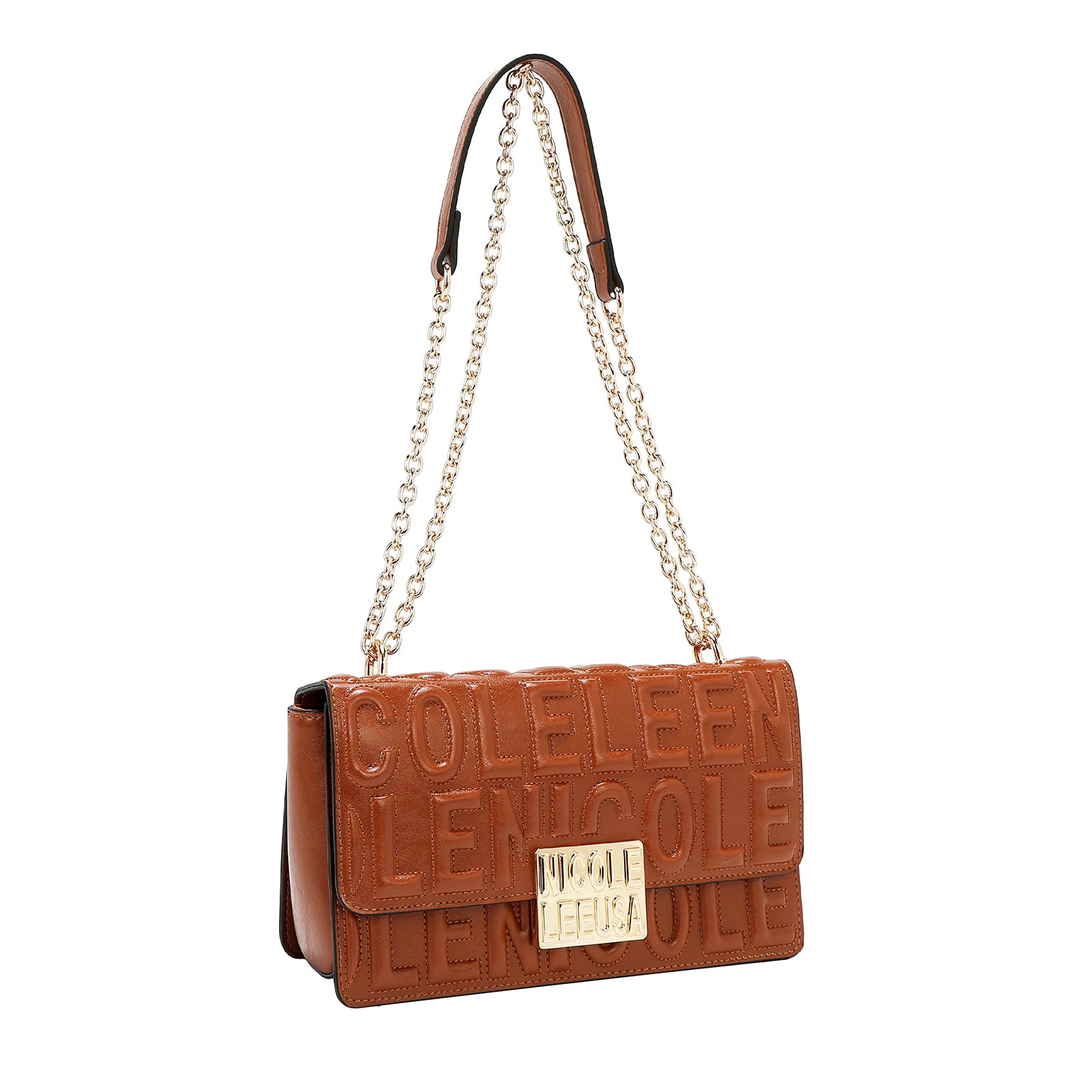 SHOULDER BAG WITH CHAIN ​​AND EMBOSSED LOGO (BROWN)