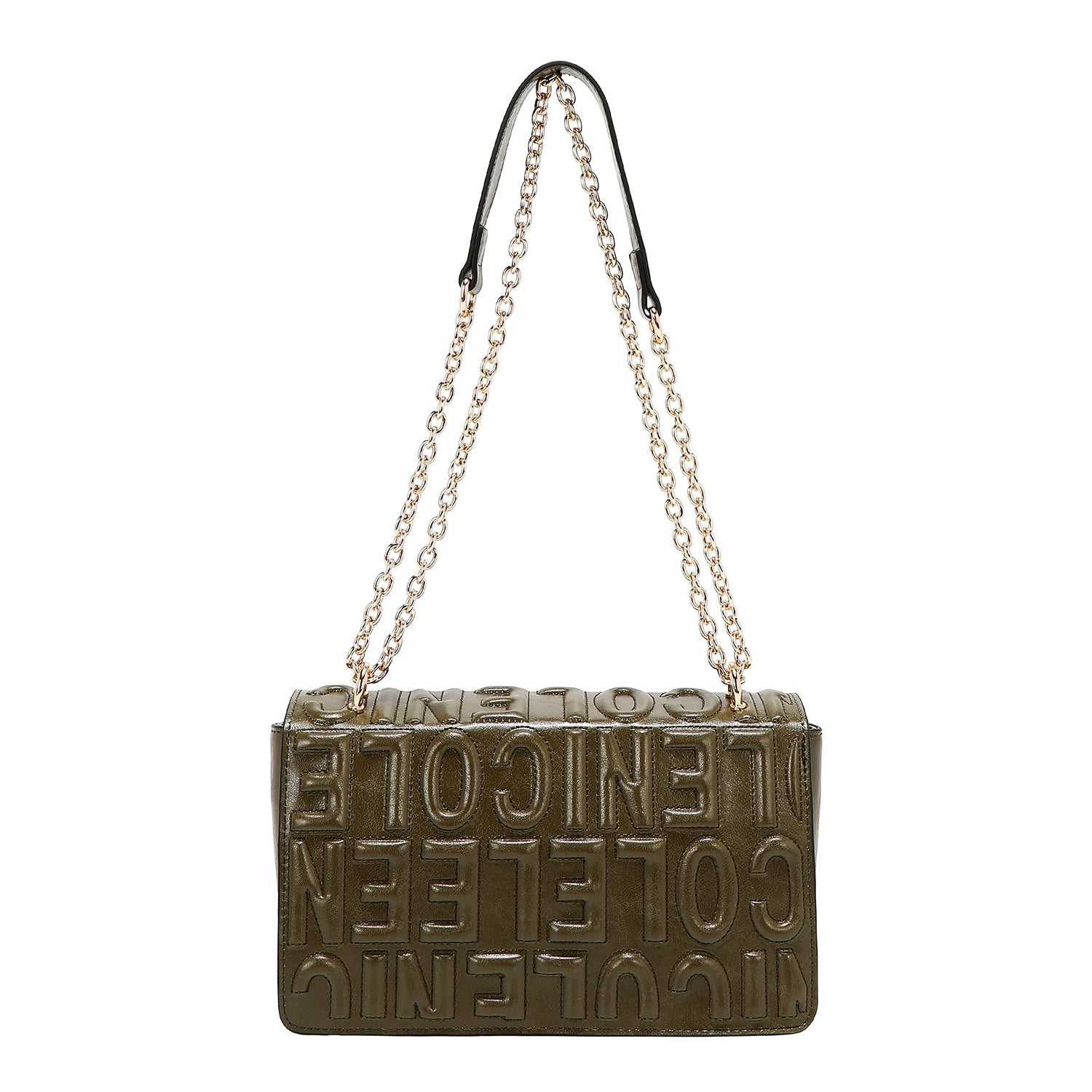 SHOULDER BAG WITH CHAIN ​​AND EMBOSSED LOGO (OLIVE)