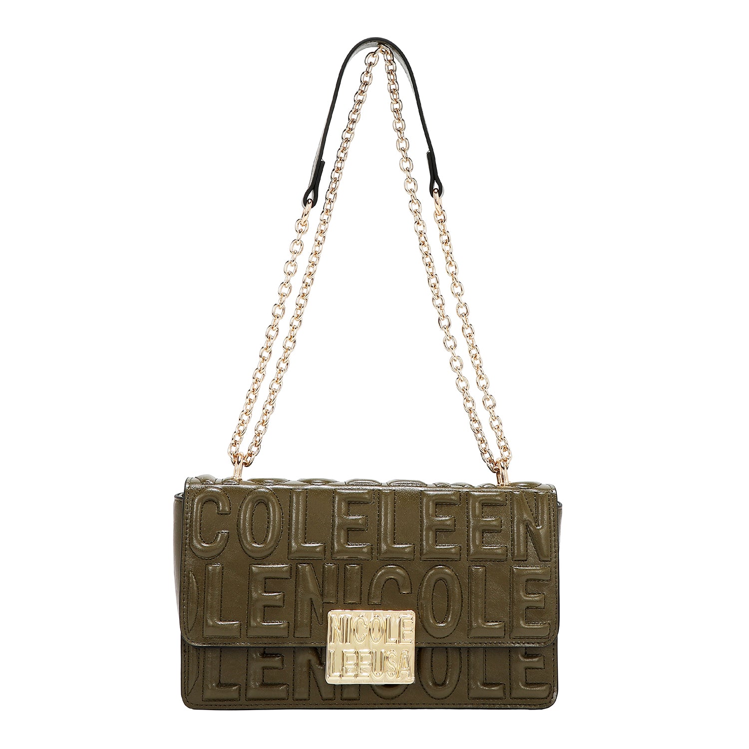 SHOULDER BAG WITH CHAIN ​​AND EMBOSSED LOGO (OLIVE)