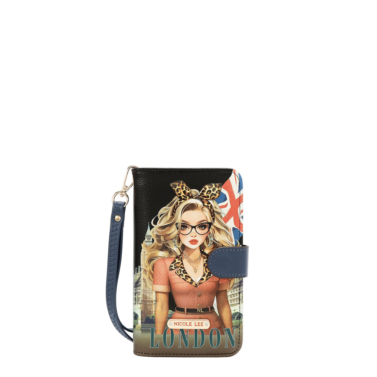 FUNDA DE TELÉFONO Y CARTERA CON LA FIRMA DE NL CON CORREA (LONDON EYE-NEGRO)