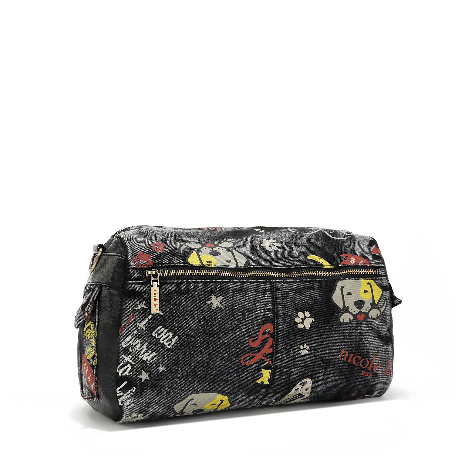 GRAY DENIM FABRIC MESSENGER CROSSBODY BAG