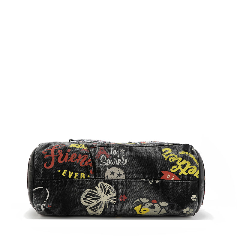 GRAY DENIM FABRIC MESSENGER CROSSBODY BAG