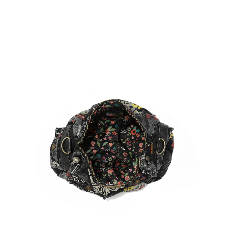 BROWN DENIM FABRIC MESSENGER CROSSBODY BAG