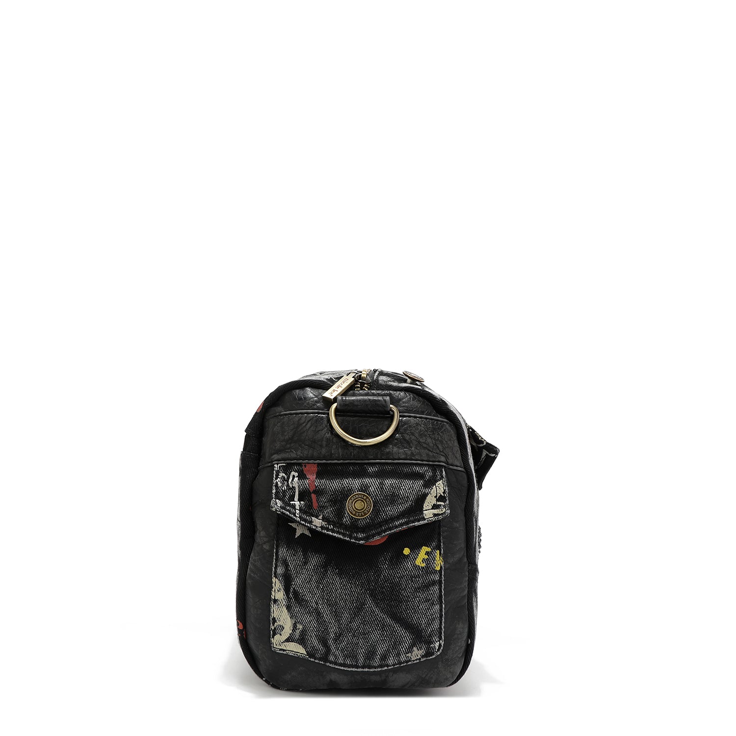 GRAY DENIM FABRIC MESSENGER CROSSBODY BAG