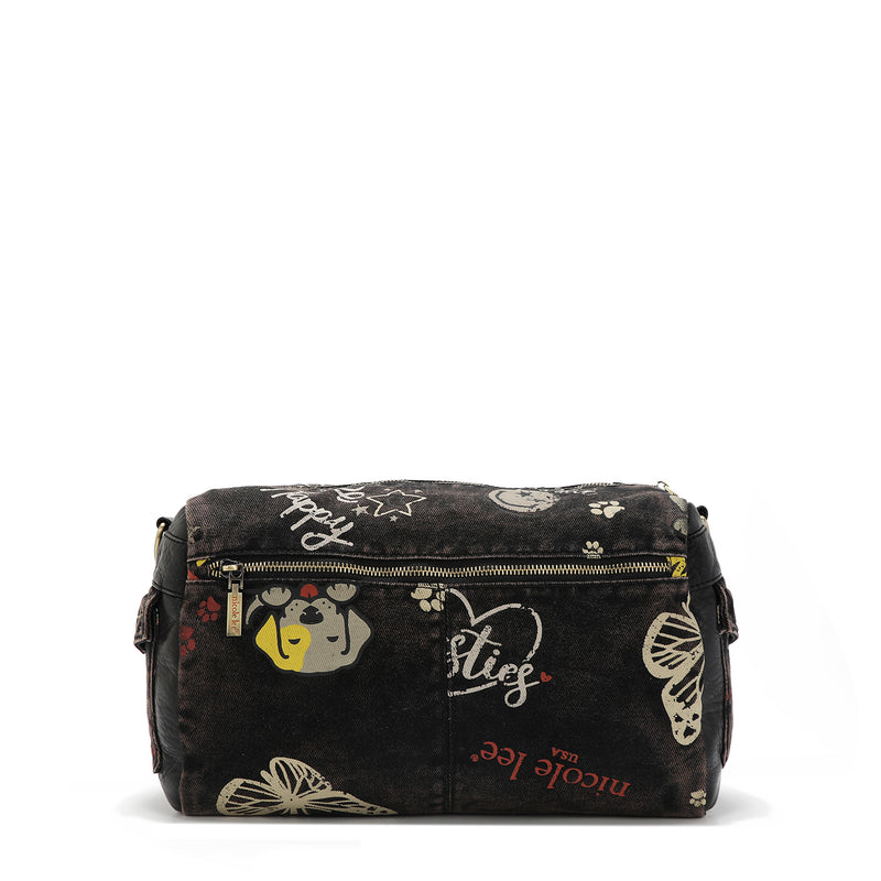 BROWN DENIM FABRIC MESSENGER CROSSBODY BAG